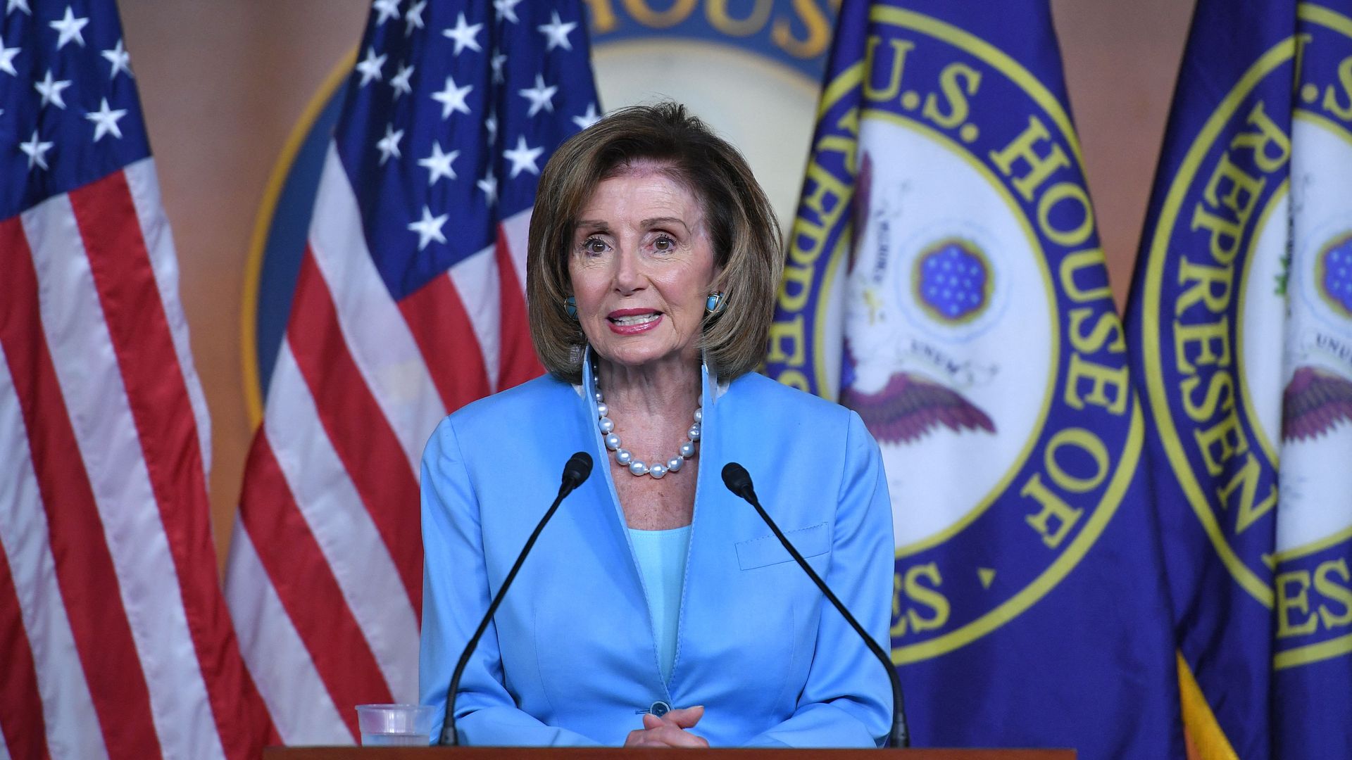 Speaker of the House, Nancy Pelosi, Democrat of California, speaks during her weekly press briefing on Capitol Hill in Washington, DC, on August 6, 2021