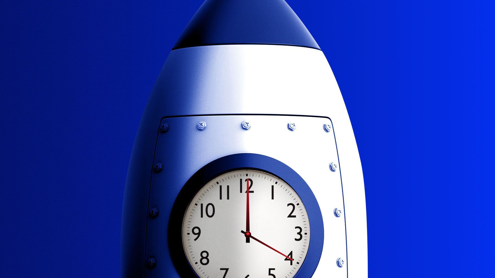 Illustration of rocket with a clock as its window face