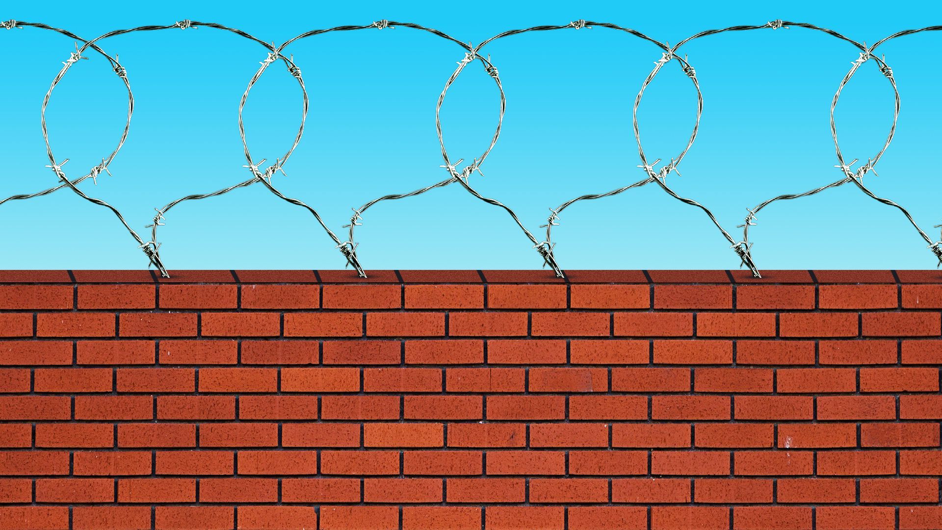 Illustration of barbed wire shaped like speech bubbles lining the top of a brick wall.   