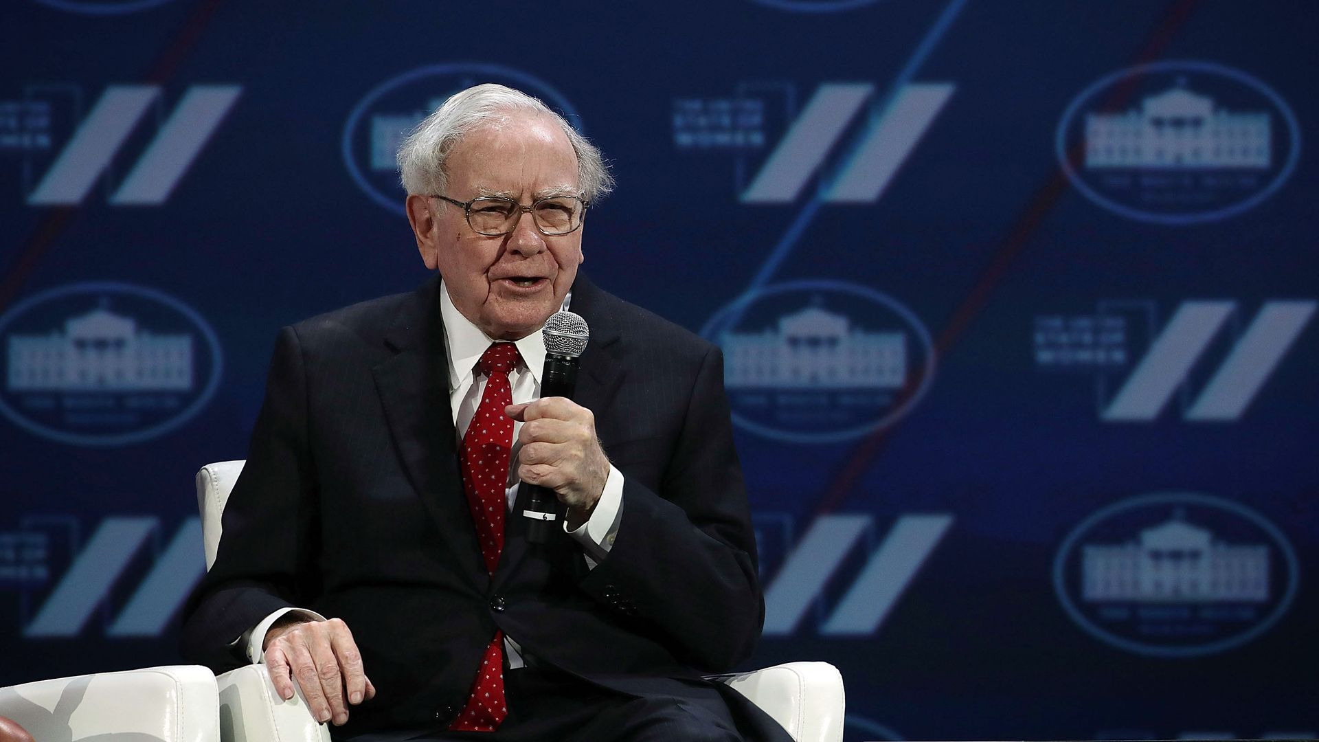 Warren Buffett speaks at a White House event.