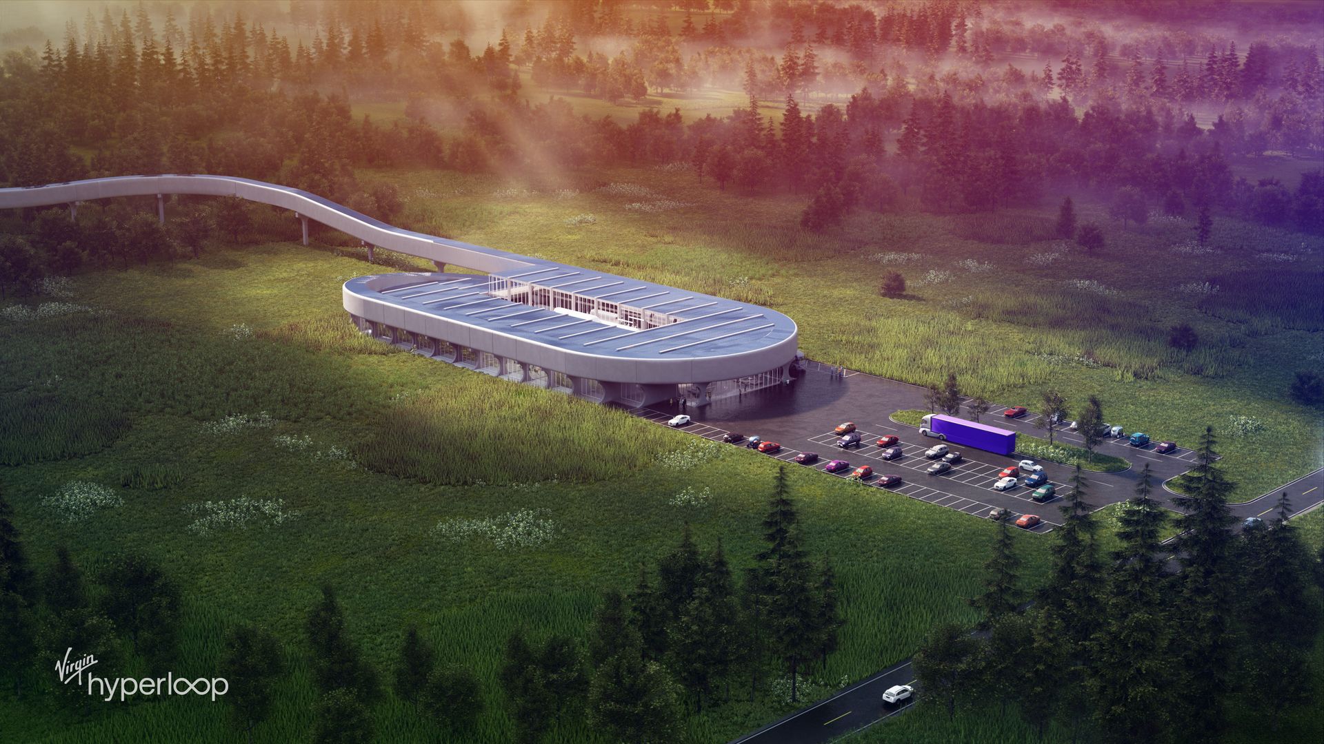 Rendering of Virgin Hyperloop's planned certification center in West Virginia