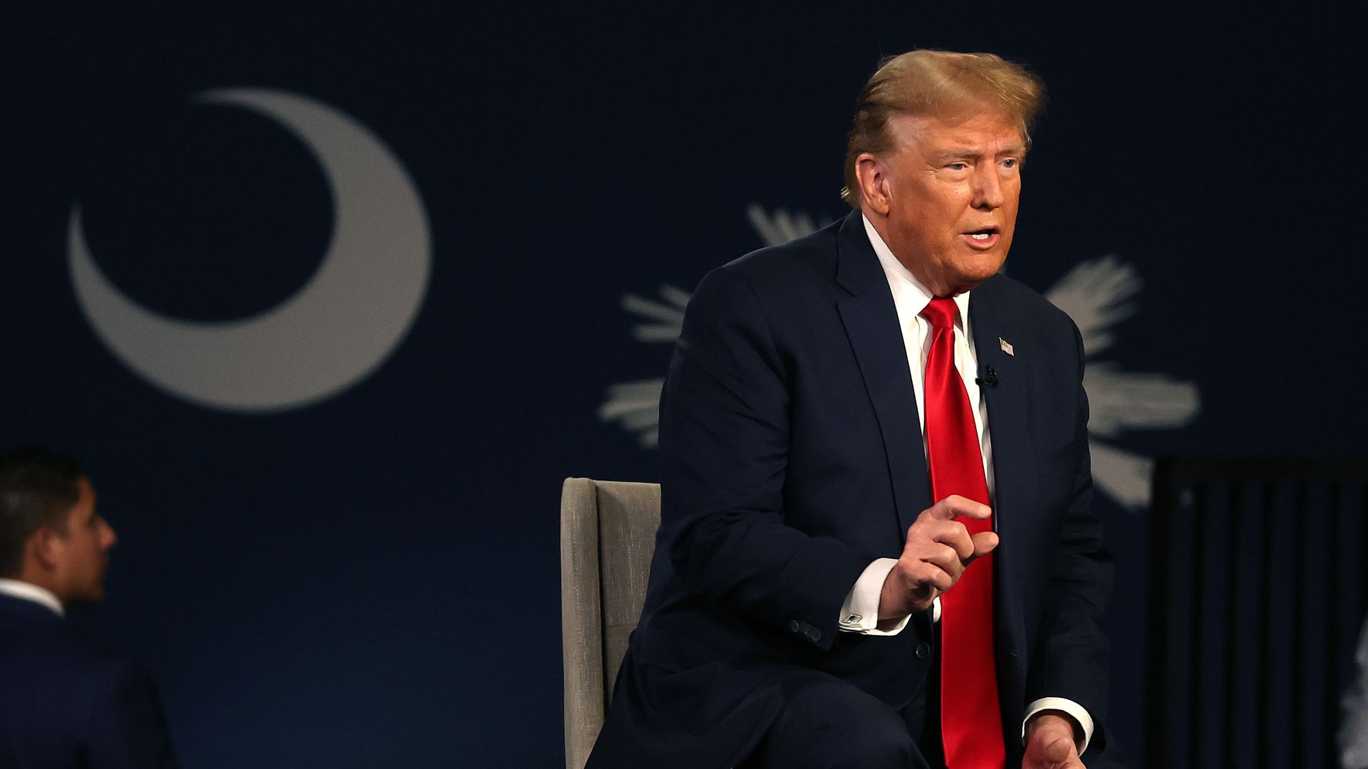 Republican presidential candidate, former U.S. President Donald Trump speaks during a Fox News town hall at the Greenville Convention Center on February 20, 2024 in Greenville, South Carolina.