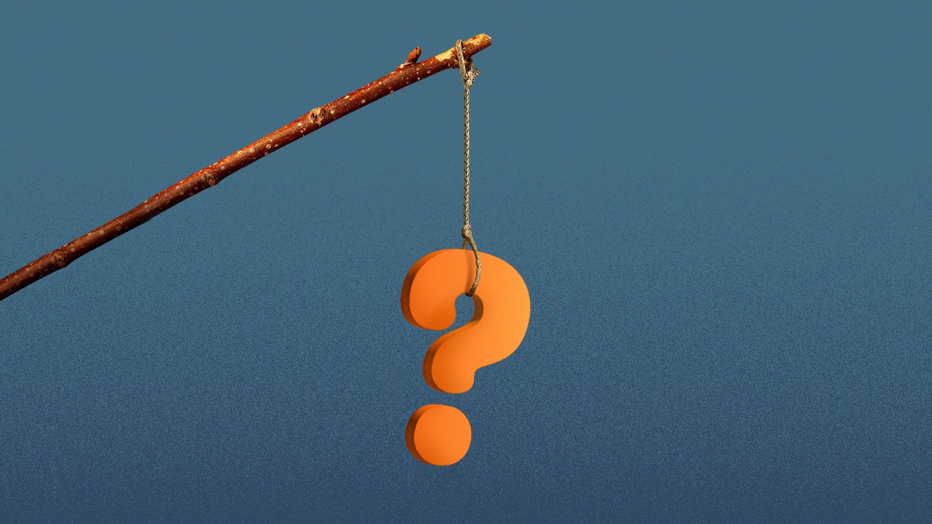 Illustration of a question mark tied to a stick.