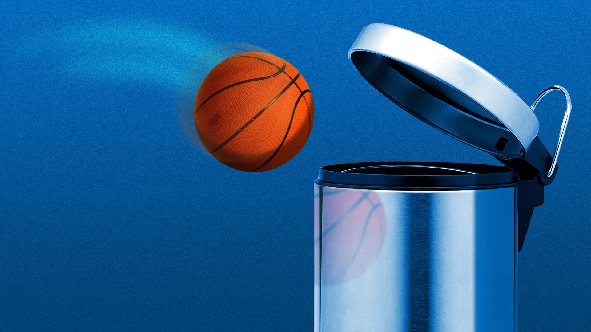 Illustration of a basketball being thrown into a garbage can