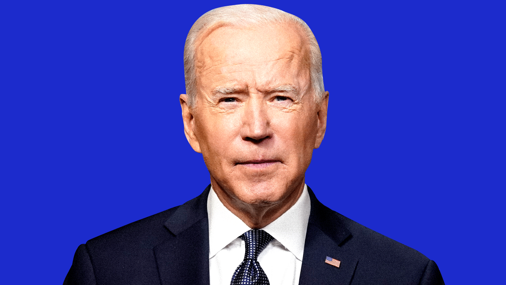 Animated photo illustration of the "deal with it" meme with pixelated sunglasses falling down onto President Joe Biden's face. 