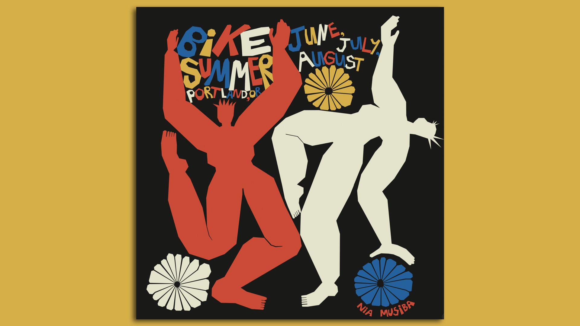 An illustration of two bodies dancing with the text "Bike summer" above.