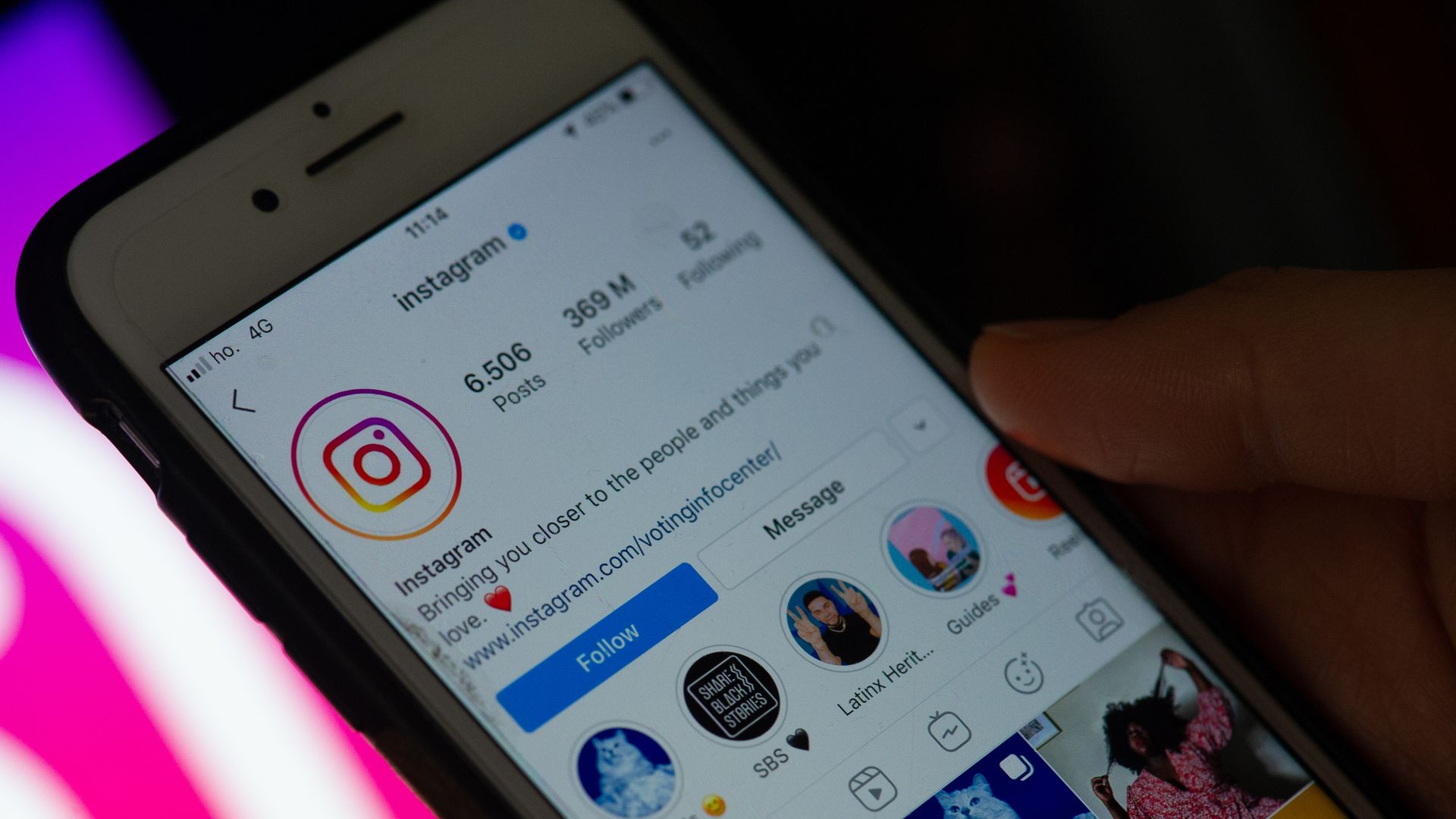 Picture of an iPhone displaying Instagram's profile page