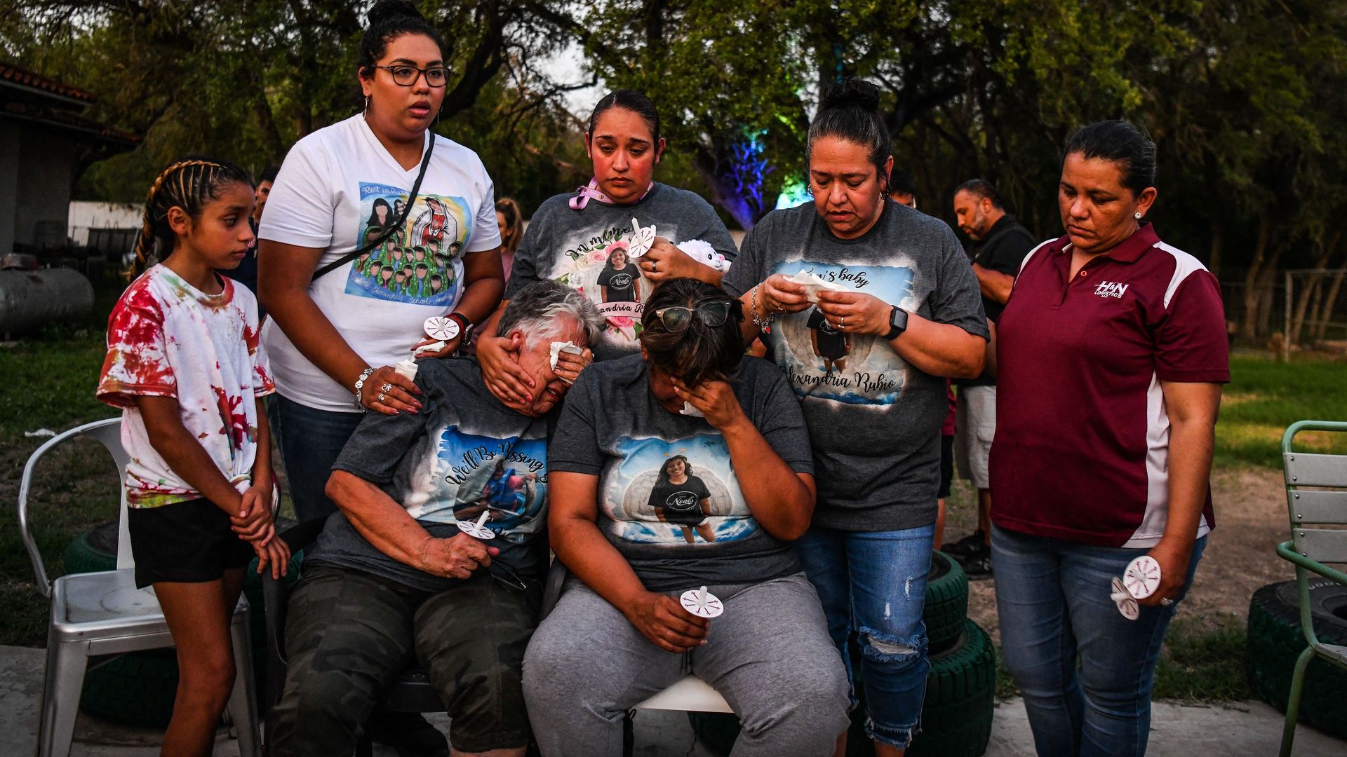Connie Rubio, grandmother of Alexandria Aniyah Rubio, 10, who died in the Uvalde mass shooting, mourns with her family during a candlelight vigil.