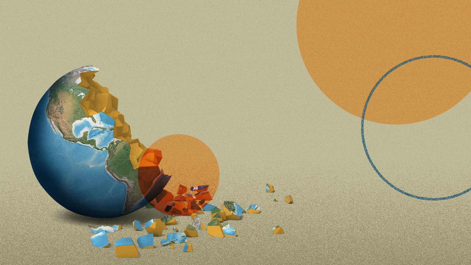 Illustration of Earth falling apart in pieces. 
