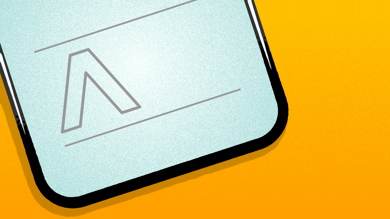 Illustration of a phone with a like button in the shape of the Axios logo, which gets pressed, making the count of likes increase.