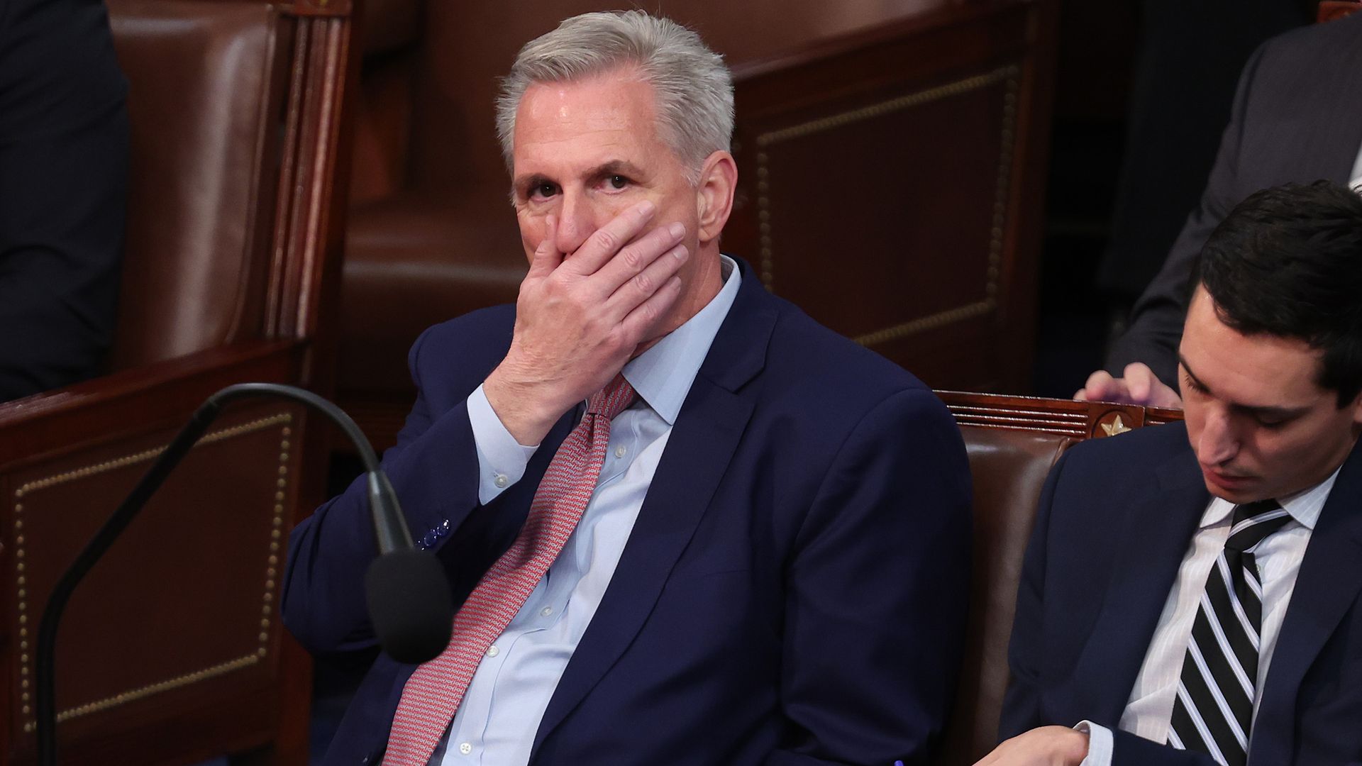 House Republican Leader Kevin McCarthy reacts during the speaker vote yesterday.
