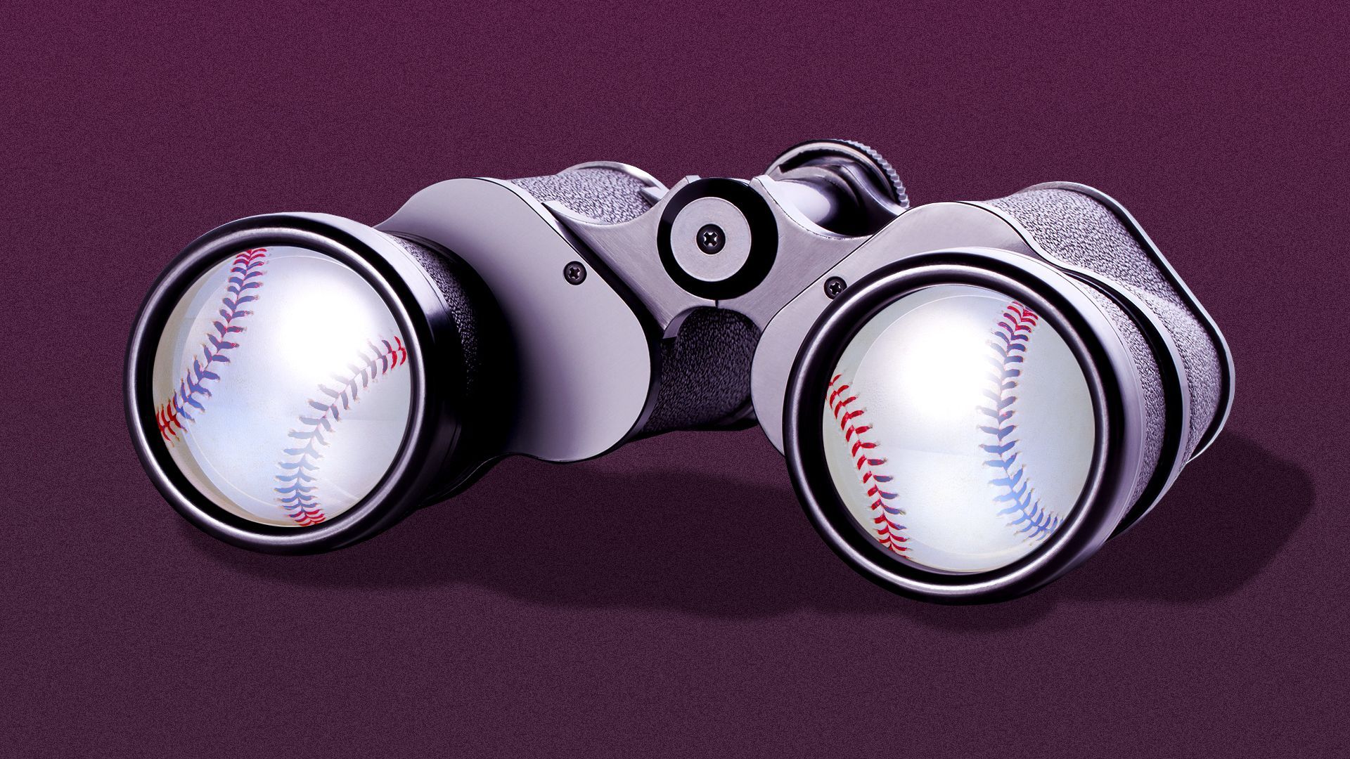 Illustration of a pair on binoculars with baseballs in place of the lenses
