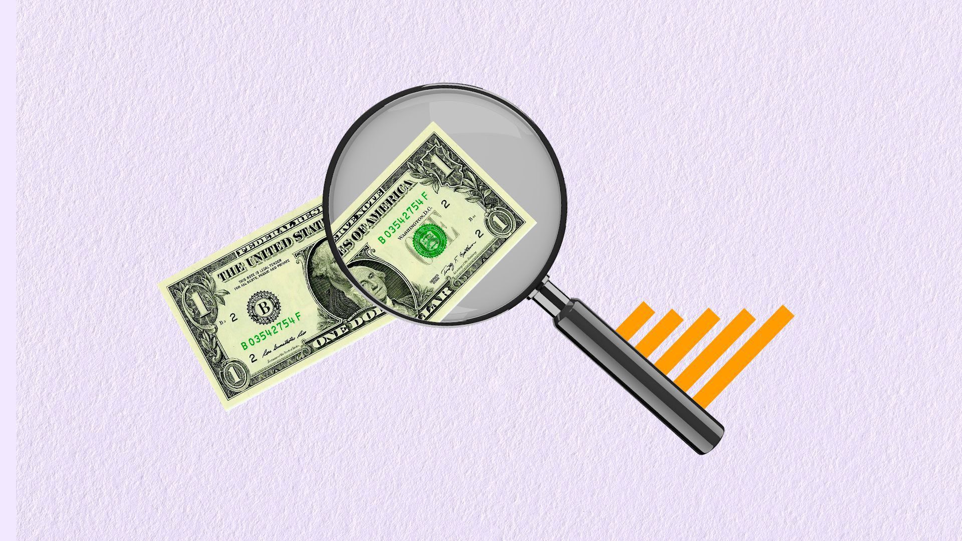 a magnifying glass over cash