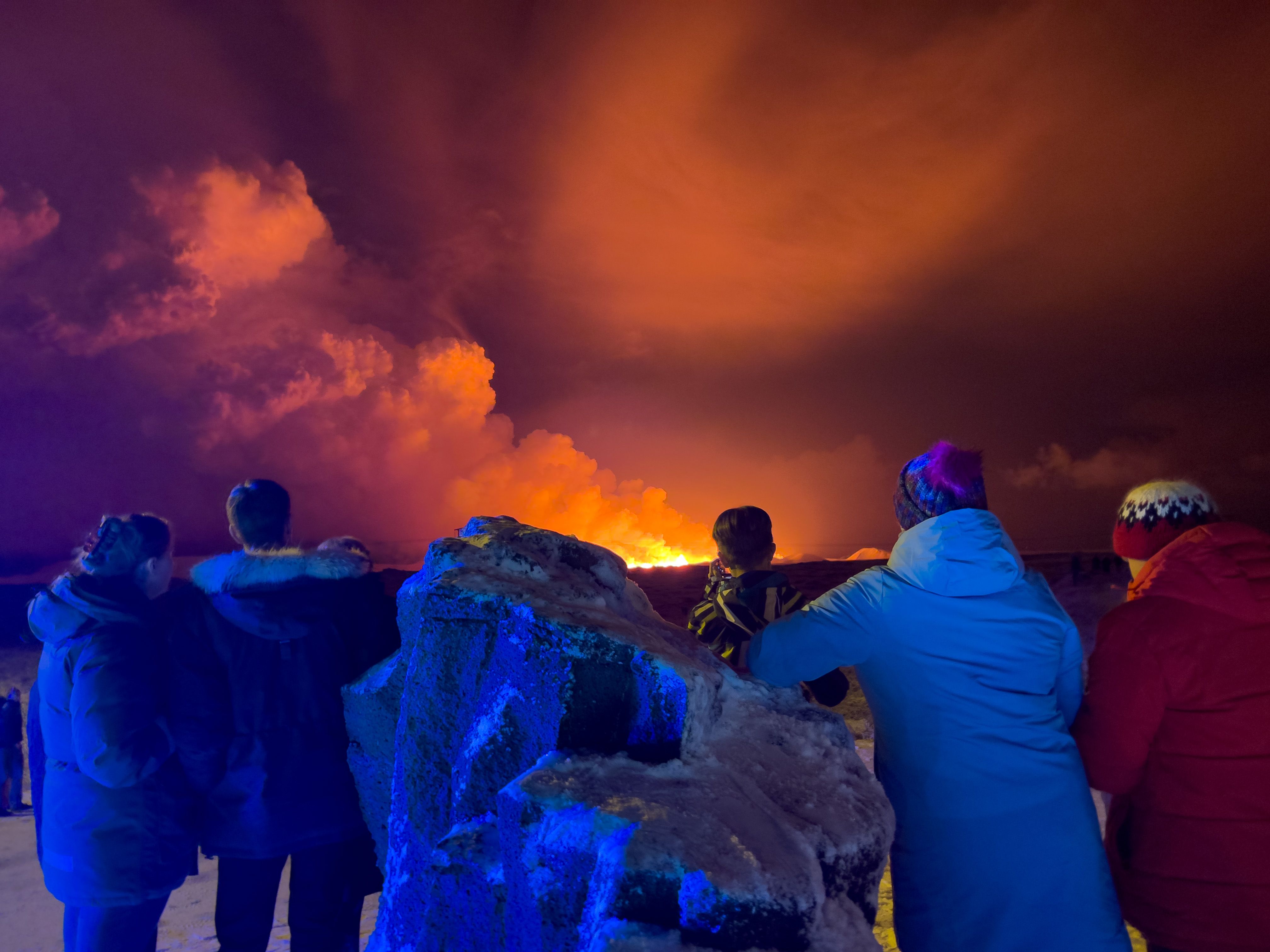 A volcano erupts on the Reykjanes Peninsula near the power station on December 18, 2023 north of Grindavik, Iceland.