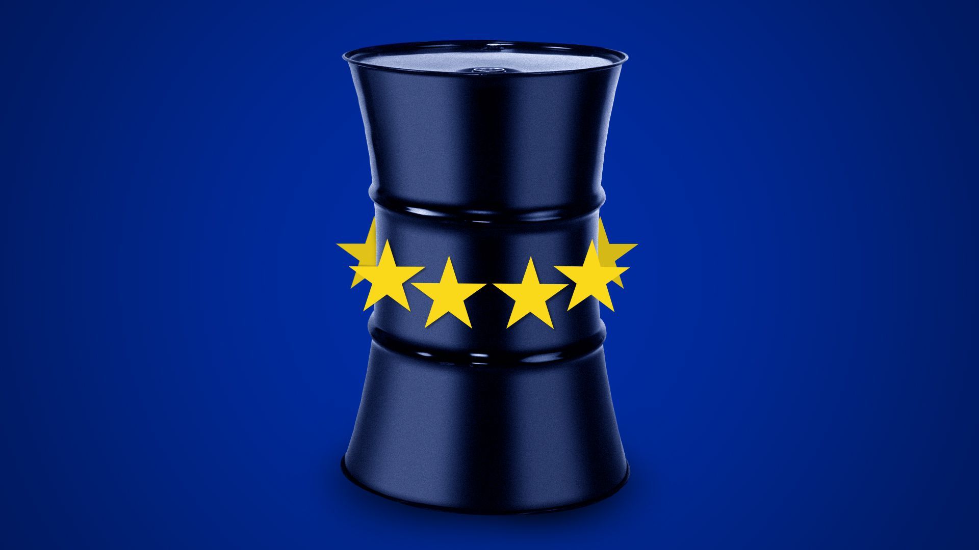 Illustration of stars from the European Union flag squeezing an oil drum.