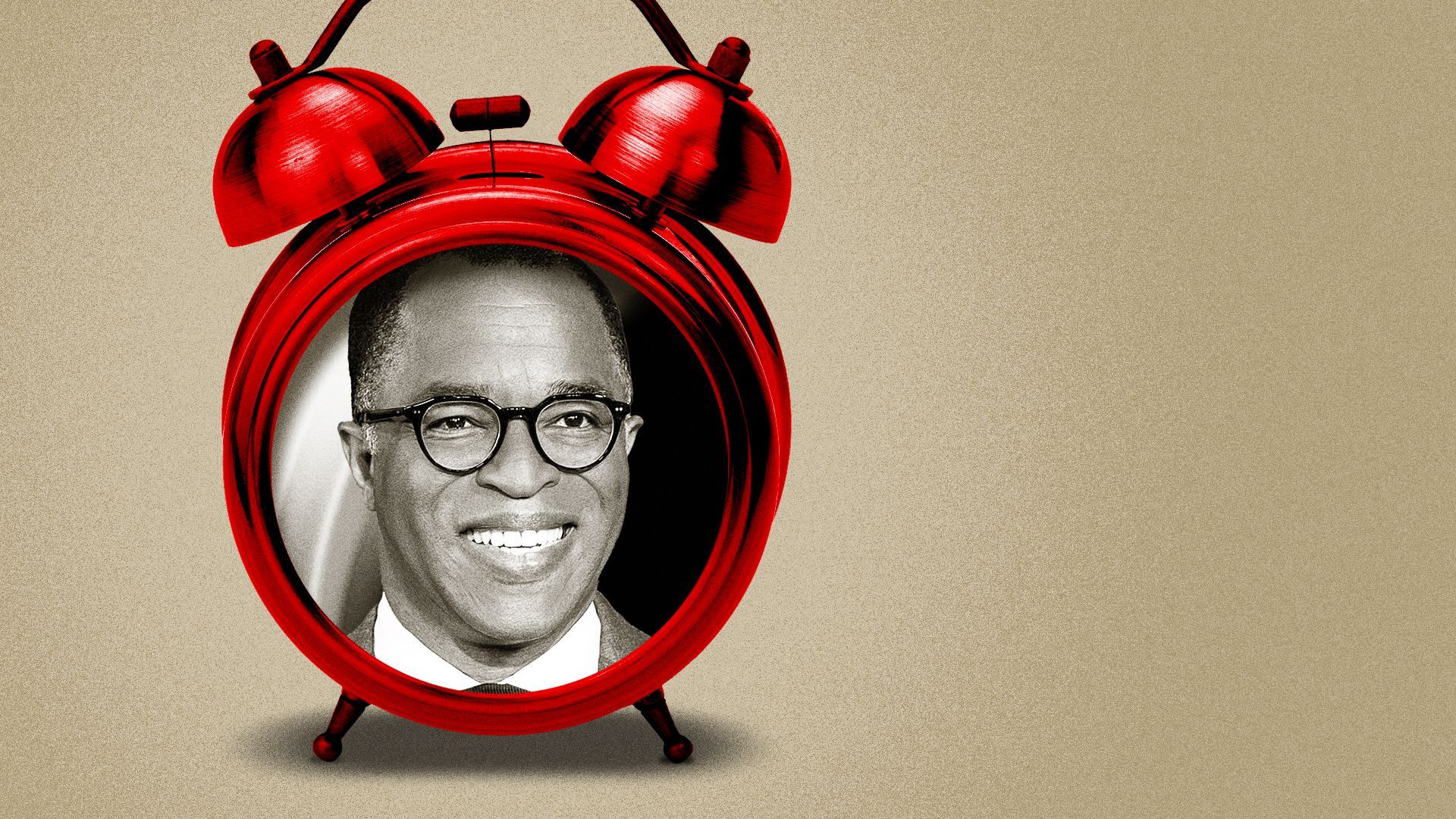 Photo illustration collage of Jonathan Capehart inside a red alarm clock.