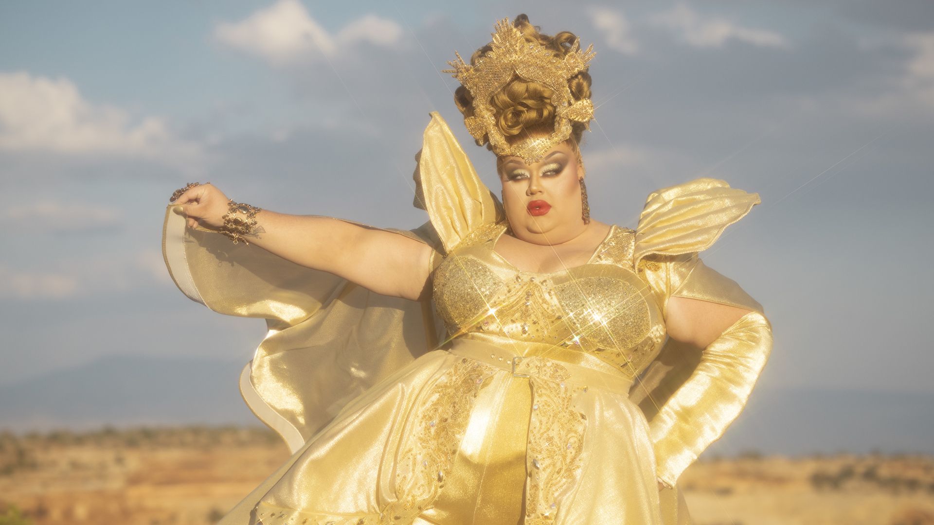 Drag queen Eureka poses in a desert during an episode of the HBO reality show "We're Here." Photo courtesy of HBO.