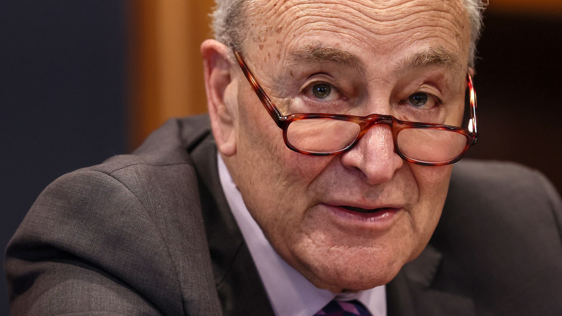 U.S. Senate Minority Leader Charles Schumer (D-NY) questions witnesses during a special forum on the rising cost of education at the Dirksen Senate Office Building on May 14, 2025 in Washington, DC. 