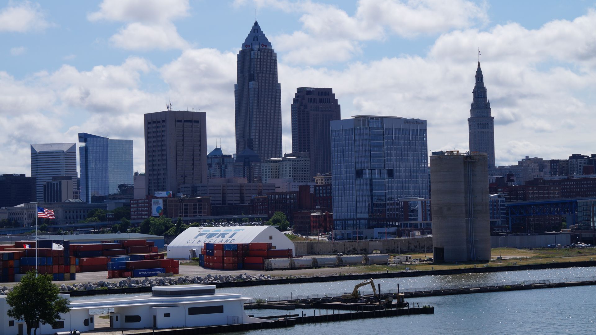 The Cleveland skyline over the Port of Cleveland 