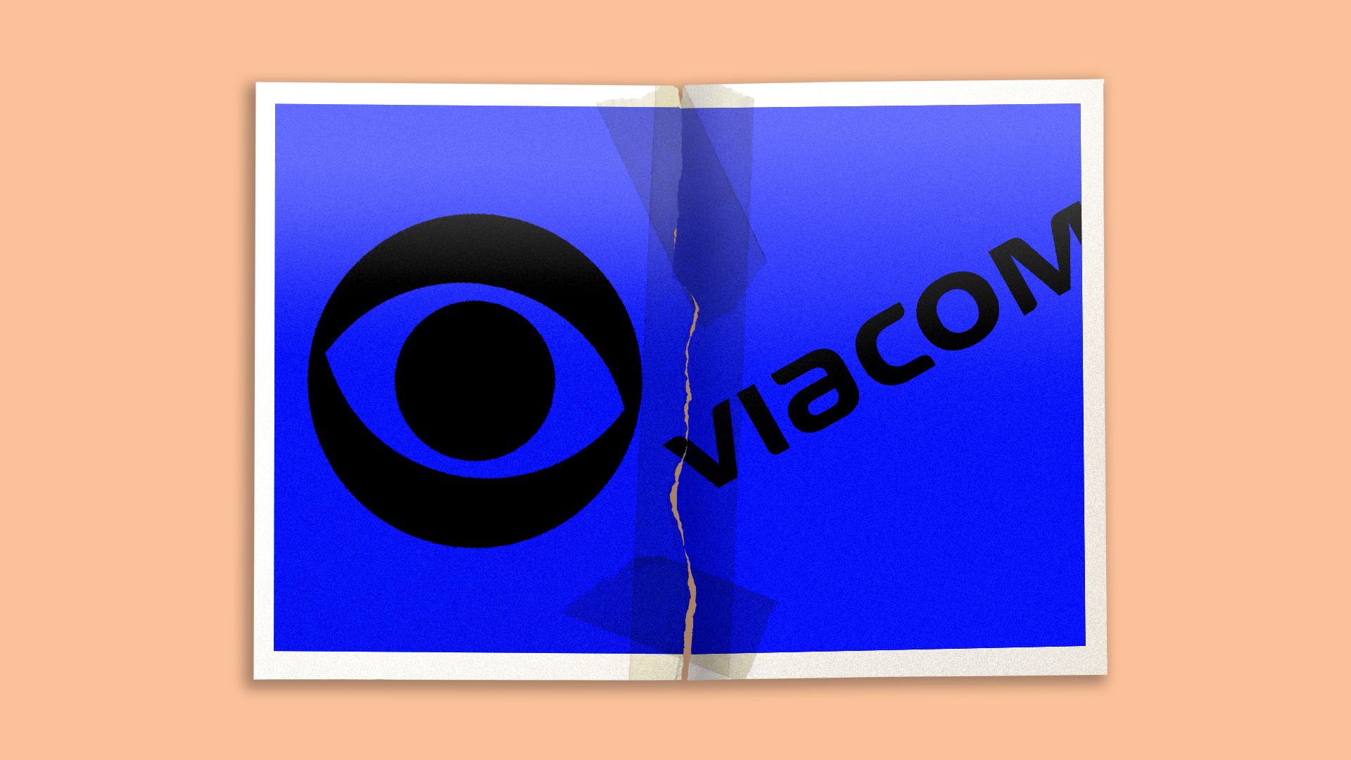 In this illustration, a piece of paper with the CBS and Viacom logos are taped together.
