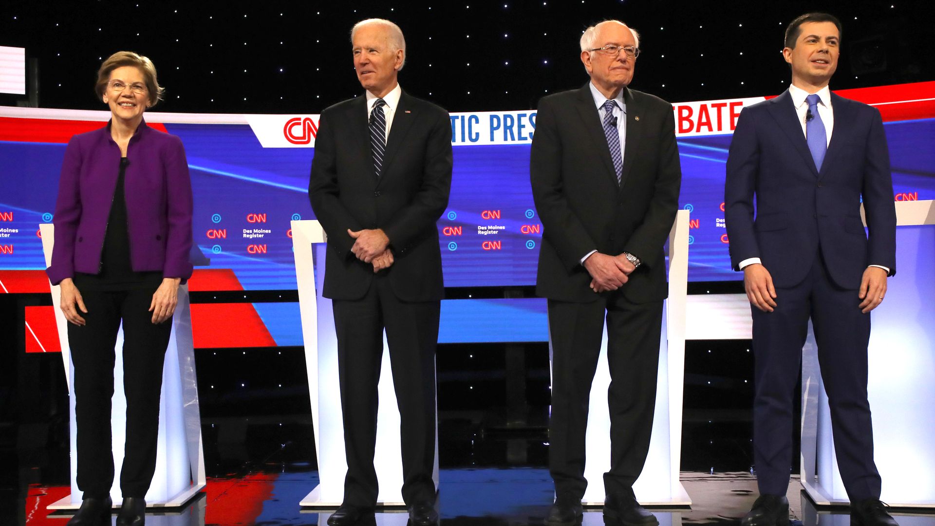 Warren, Biden, Sanders, and Buttigieg are in this image.