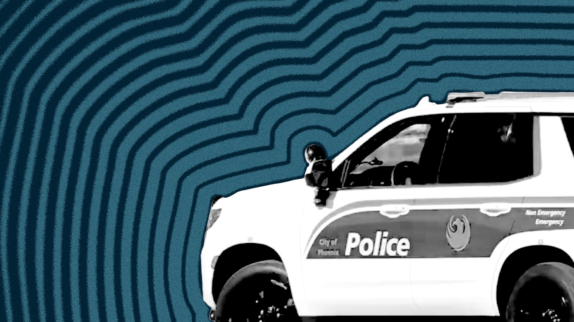 Photo illustration of a Phoenix Police cruiser with lines radiating from it.
