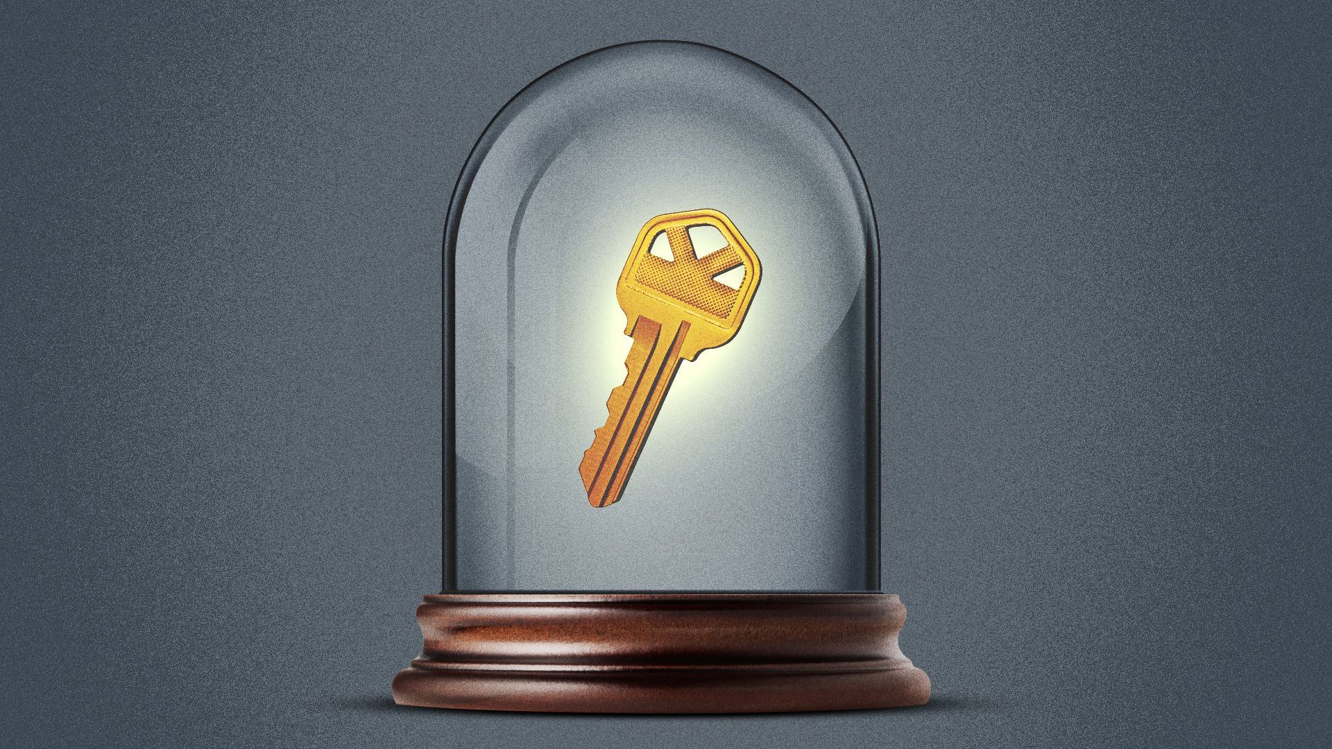 Illustration of a key floating in a glass dome. 