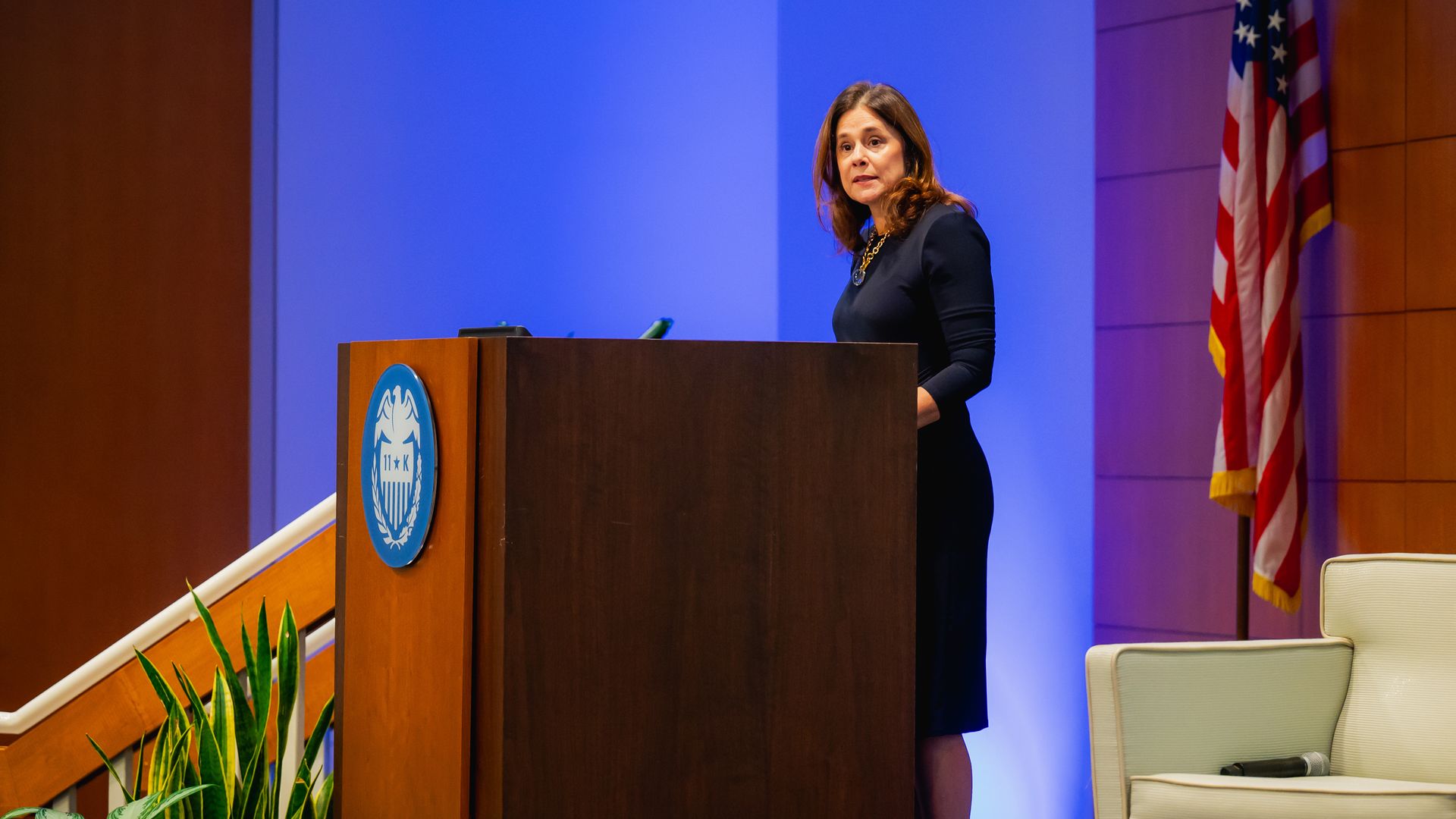 Lorie Logan, president and chief executive officer of the Federal Reserve Bank of Dallas, during a research conference at the Federal Reserve Bank of Dallas in Dallas, Texas, US, on Friday, Oct. 31, 2025. Three Federal Reserve officials said they did not support the US central bank's decision to cut