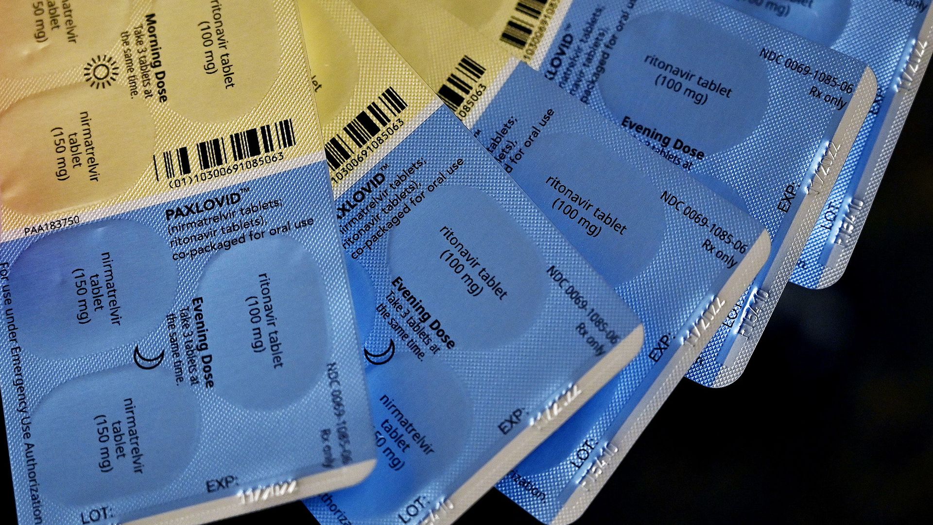 Packages of Paxlovid, Pfizer's COVID-19 pill.