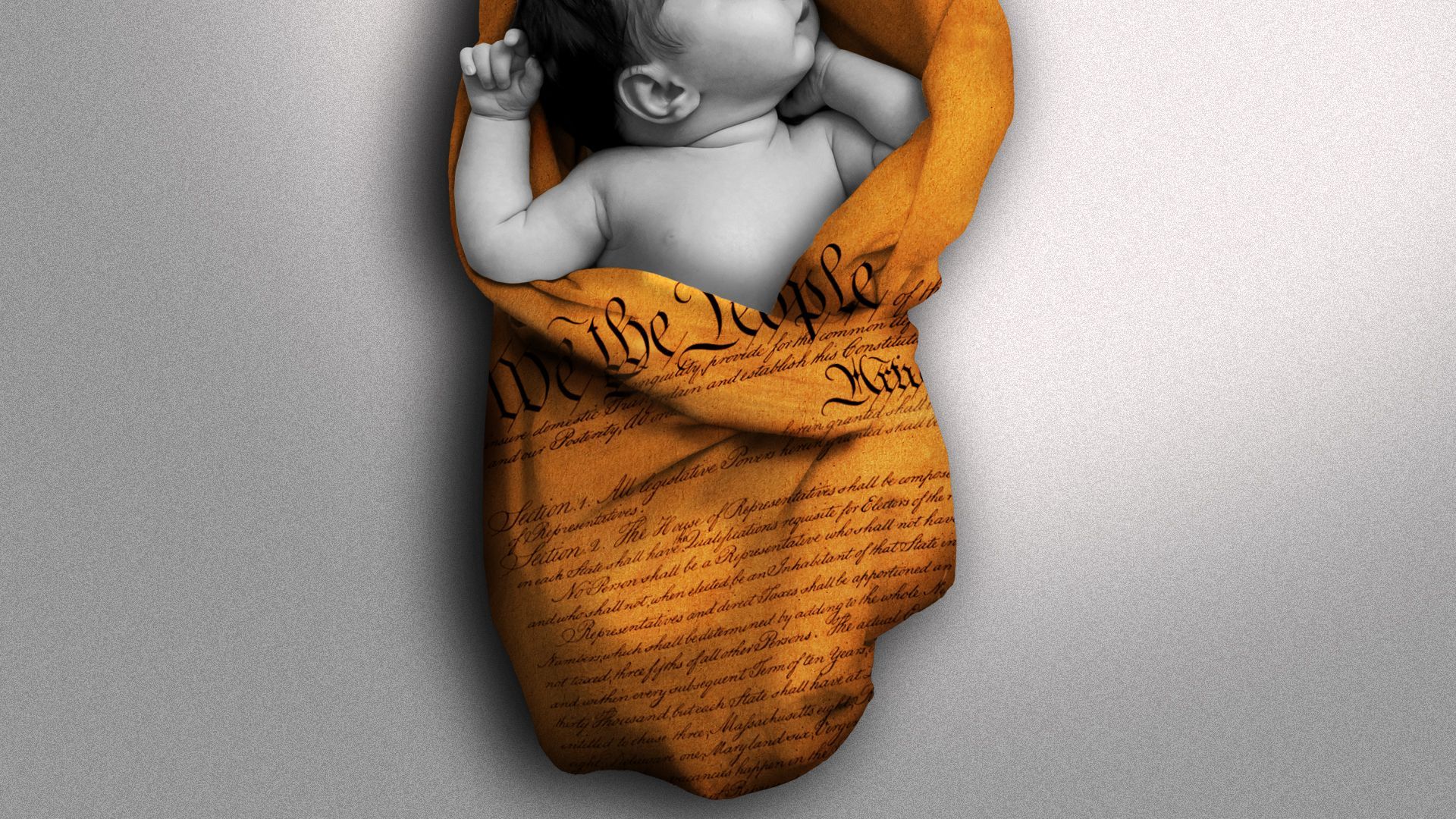 Illustration of a baby wrapped in the constitution