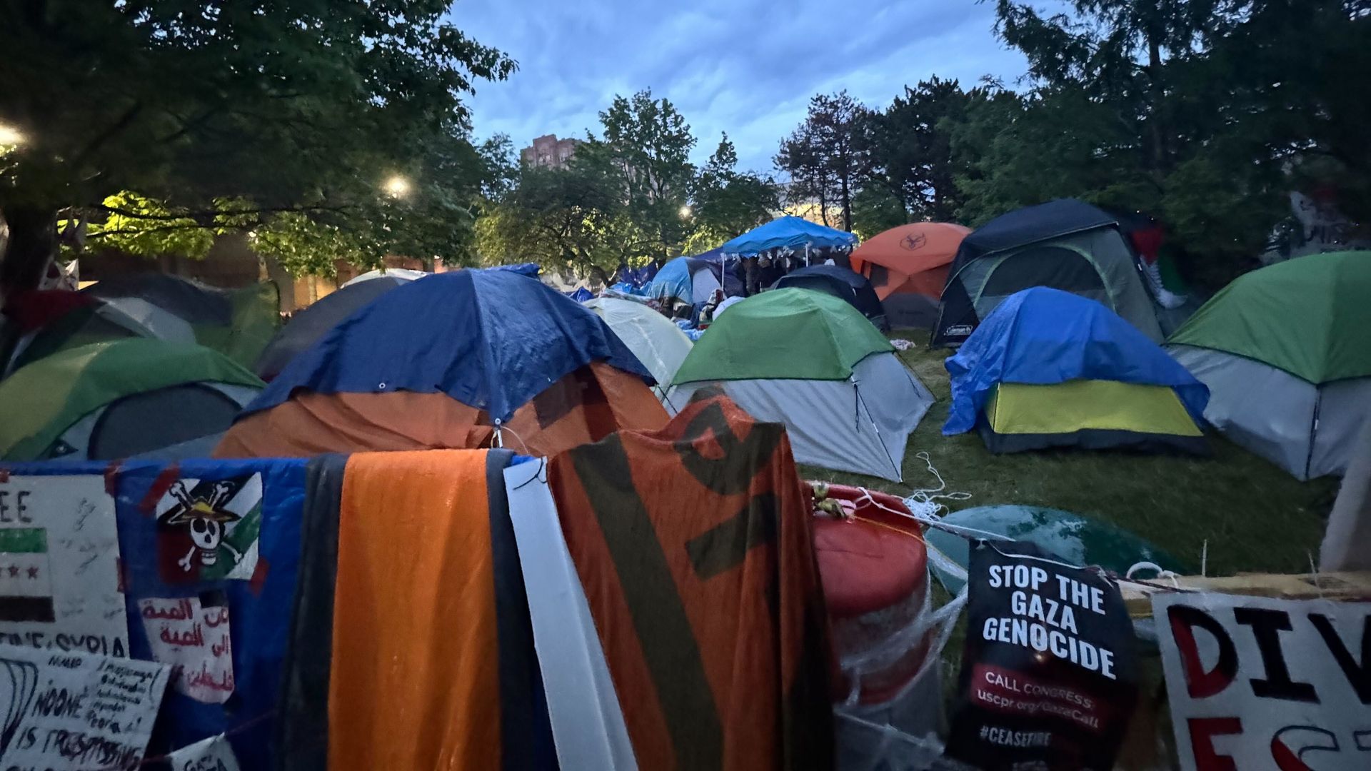 Inside the "Liberated Zone" on Gullen Mall at Wayne State, where about two dozen tents are stationed