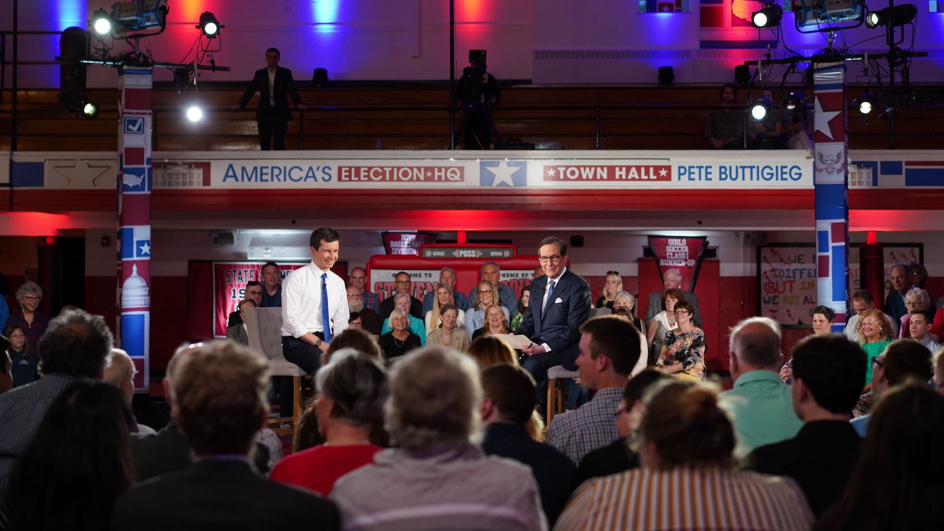 Chris Wallace holing a town hall with Pete Buttigieg in May
