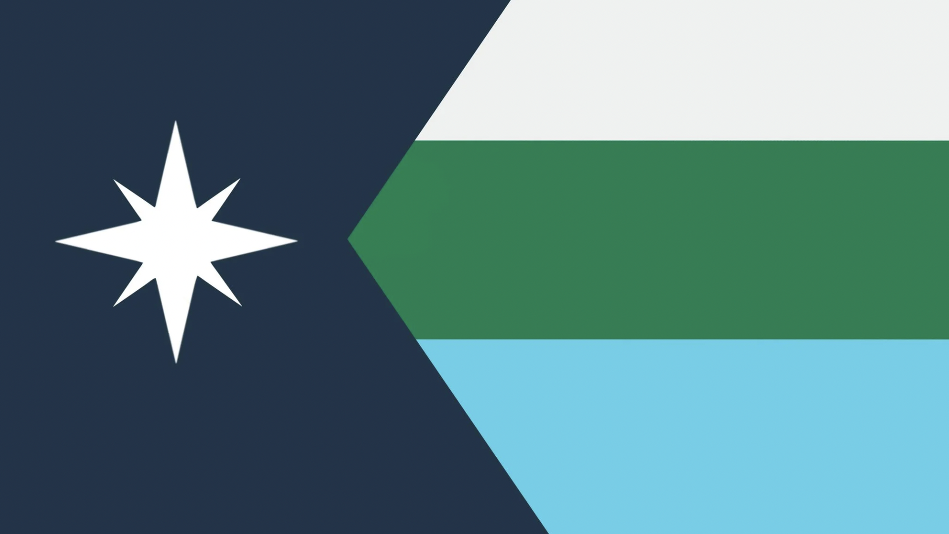Flag with white star, blue shape on side and white, green and blue
