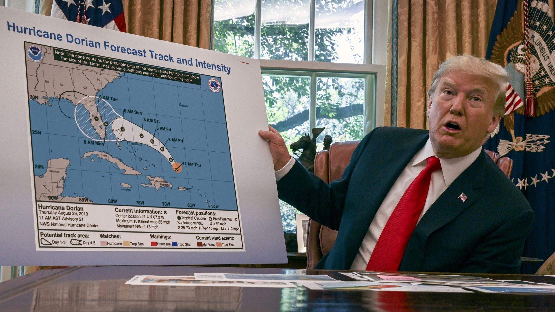 President Trump during a briefing on the status of Hurricane Dorian in September 2019.