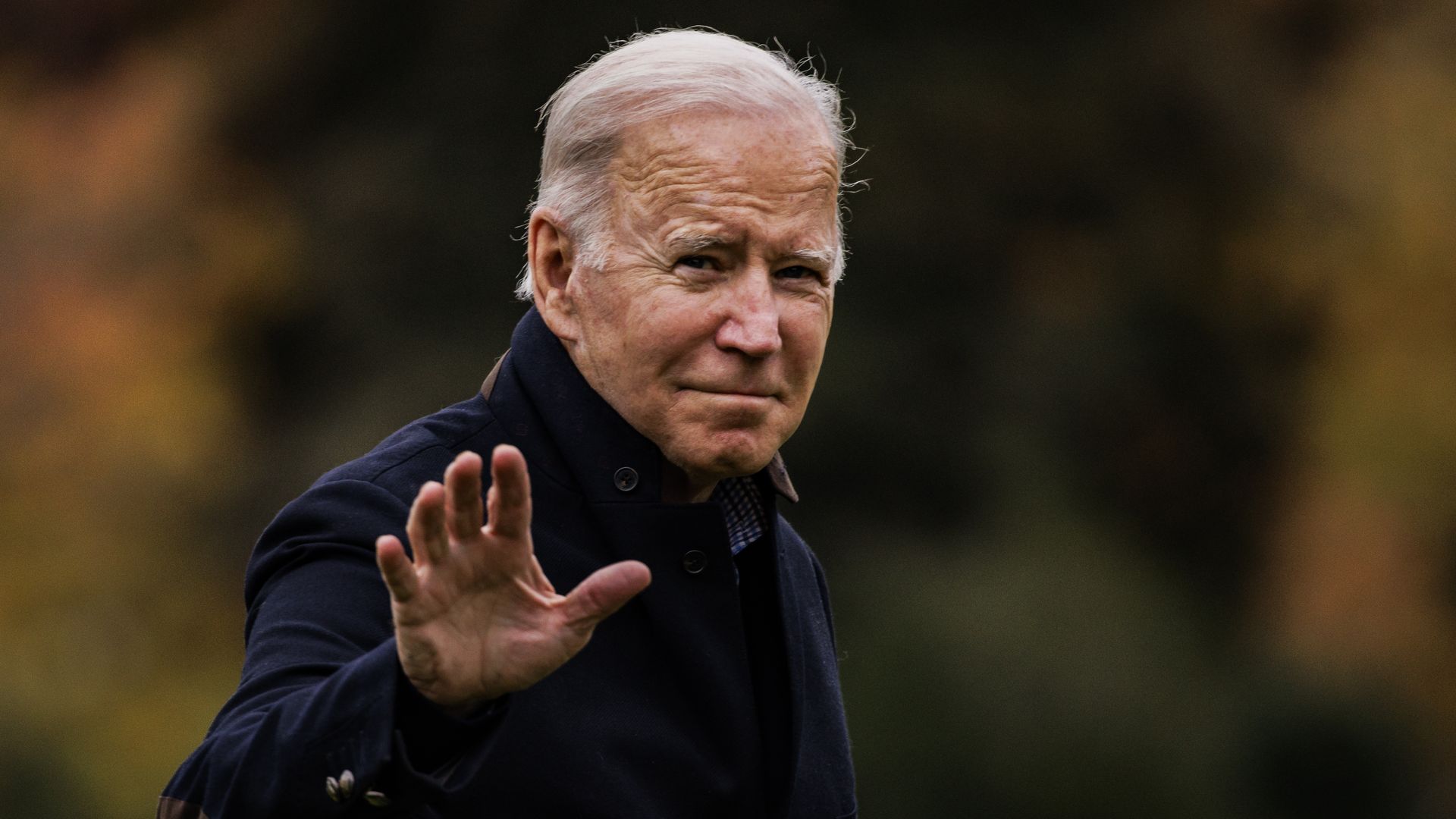 President Joe Biden walks to the West Wing from Marine One on the South Lawn off the White House on November 21