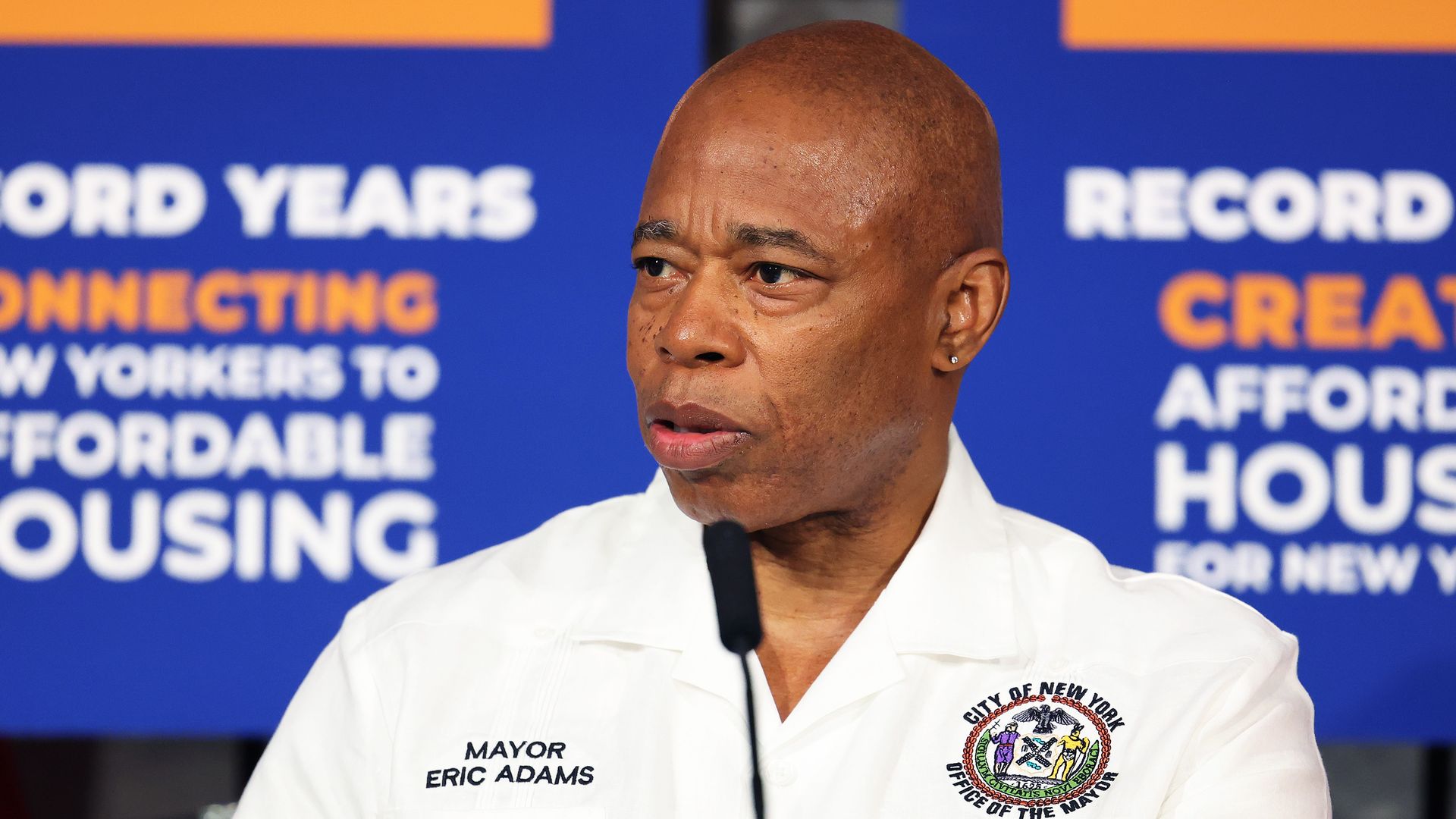 Mayor Eric Adams holds an in-person media availability along with members of his staff at City Hall on July 30, 2024 in New York City. 