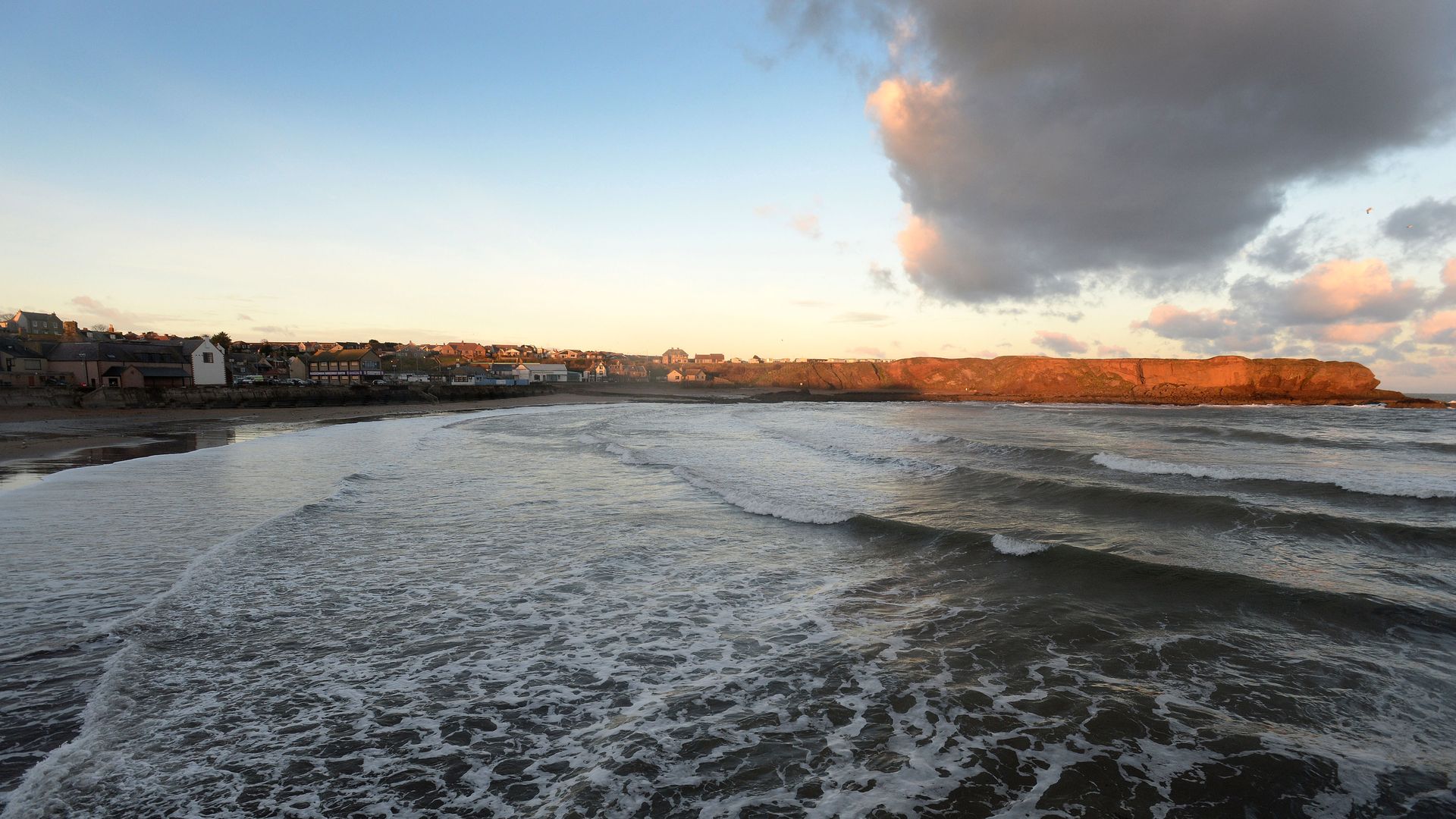 Eyemouth Harbor at sunrise after a tidal storm surge overnight on December 6, 2013 in Eyemouth, Scotland.