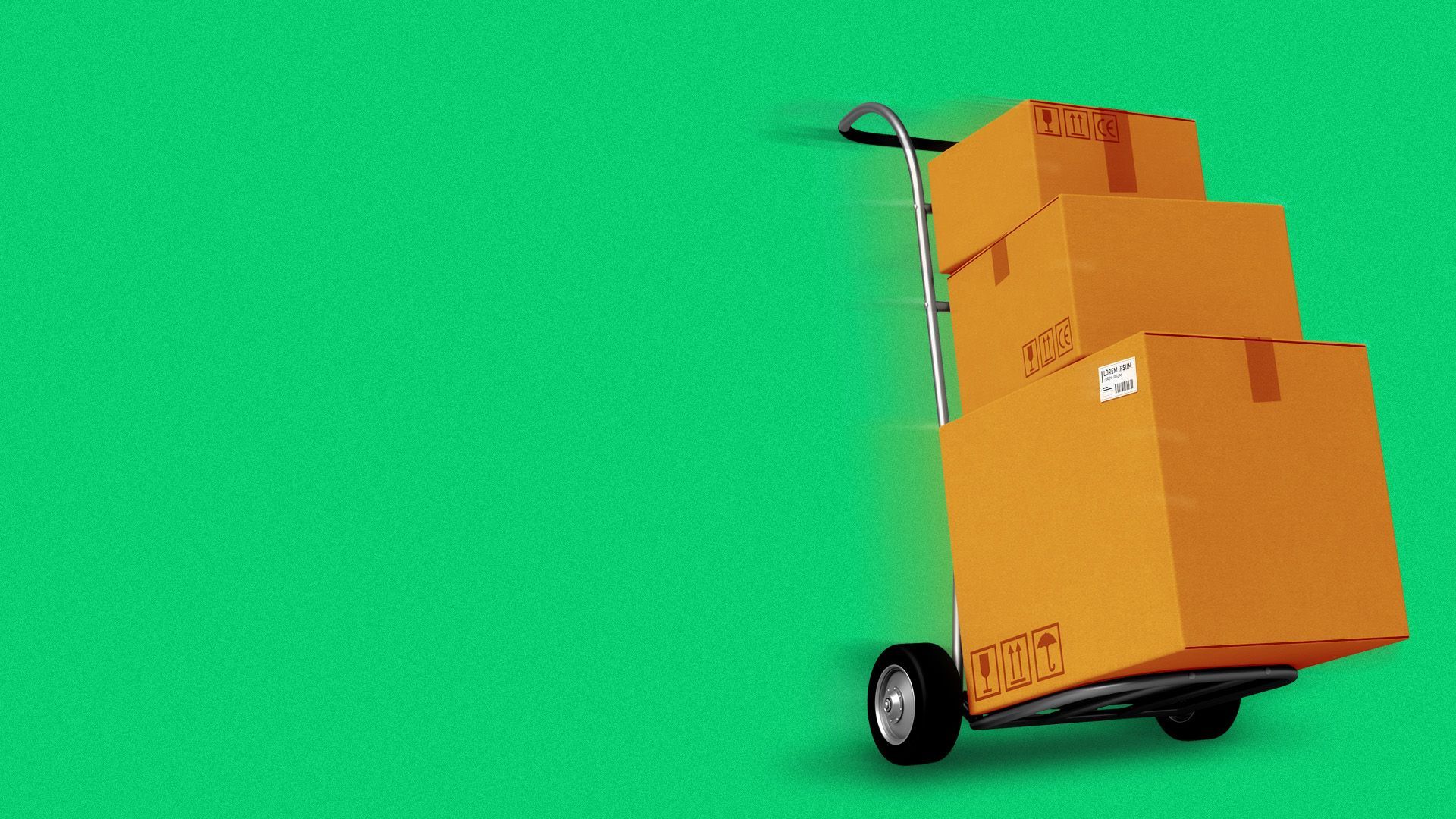 Illustration of a dolly full of boxes moving quickly