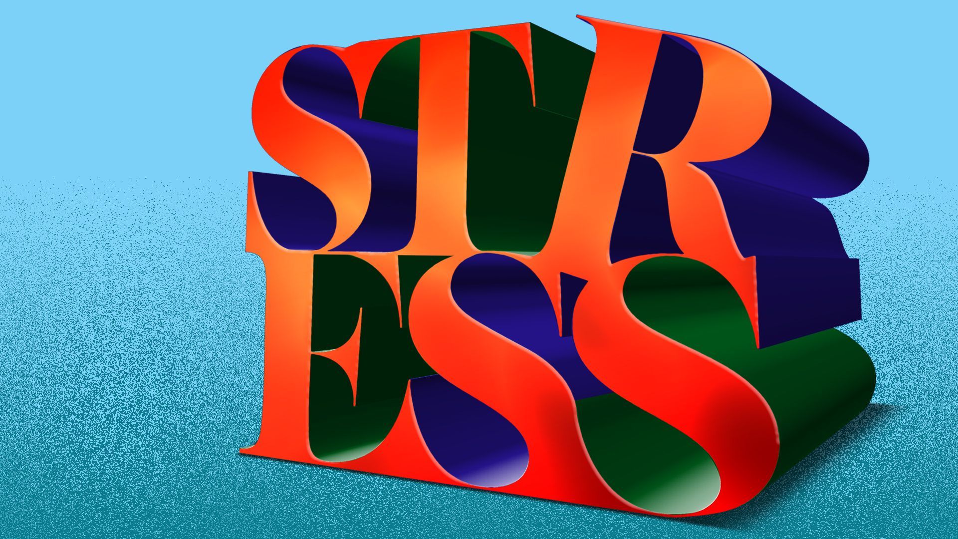 Illustration of the "Love" statue replaced with the word "Stress."