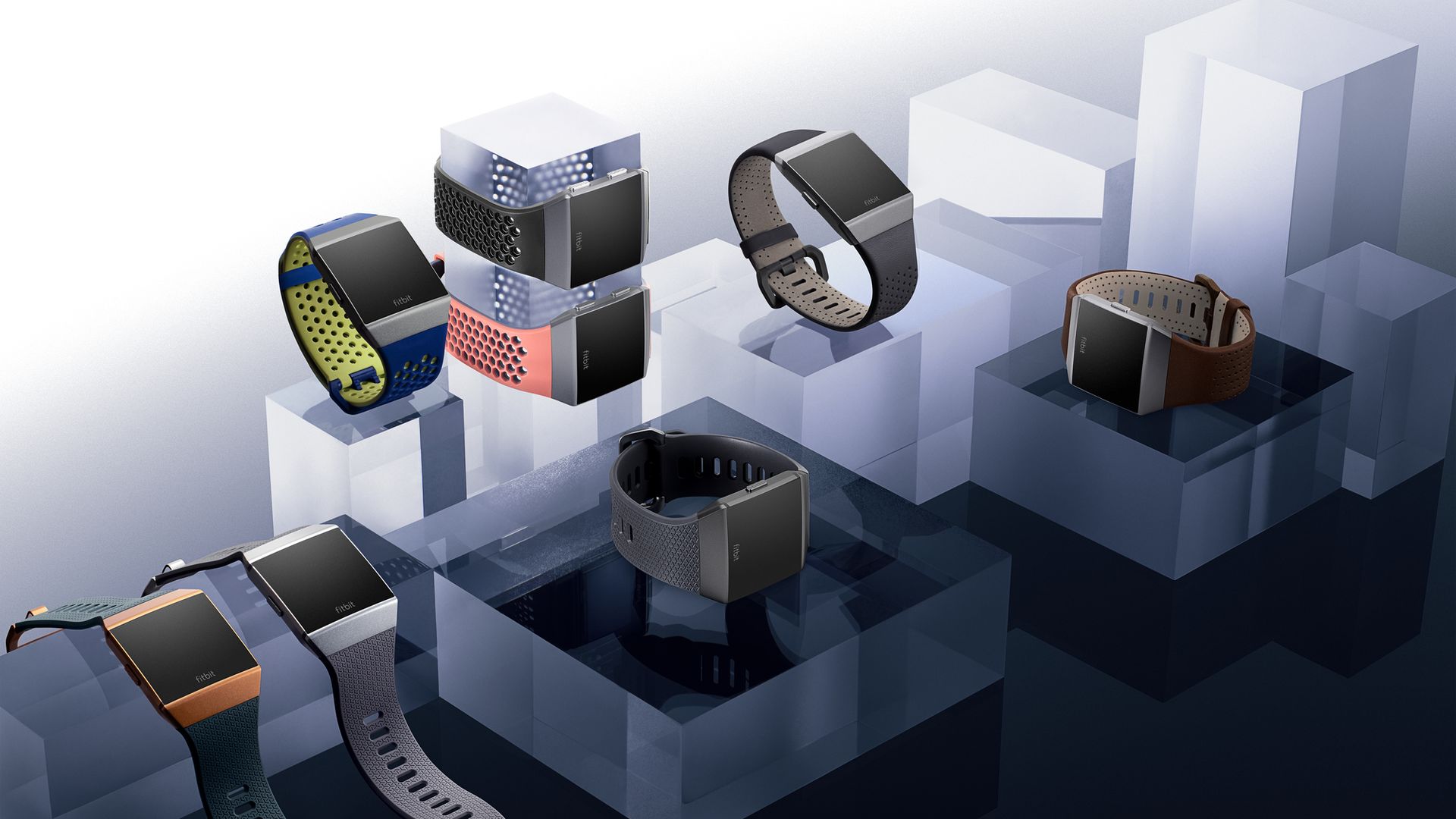 A family of Fitbit Ionic smartwatches.