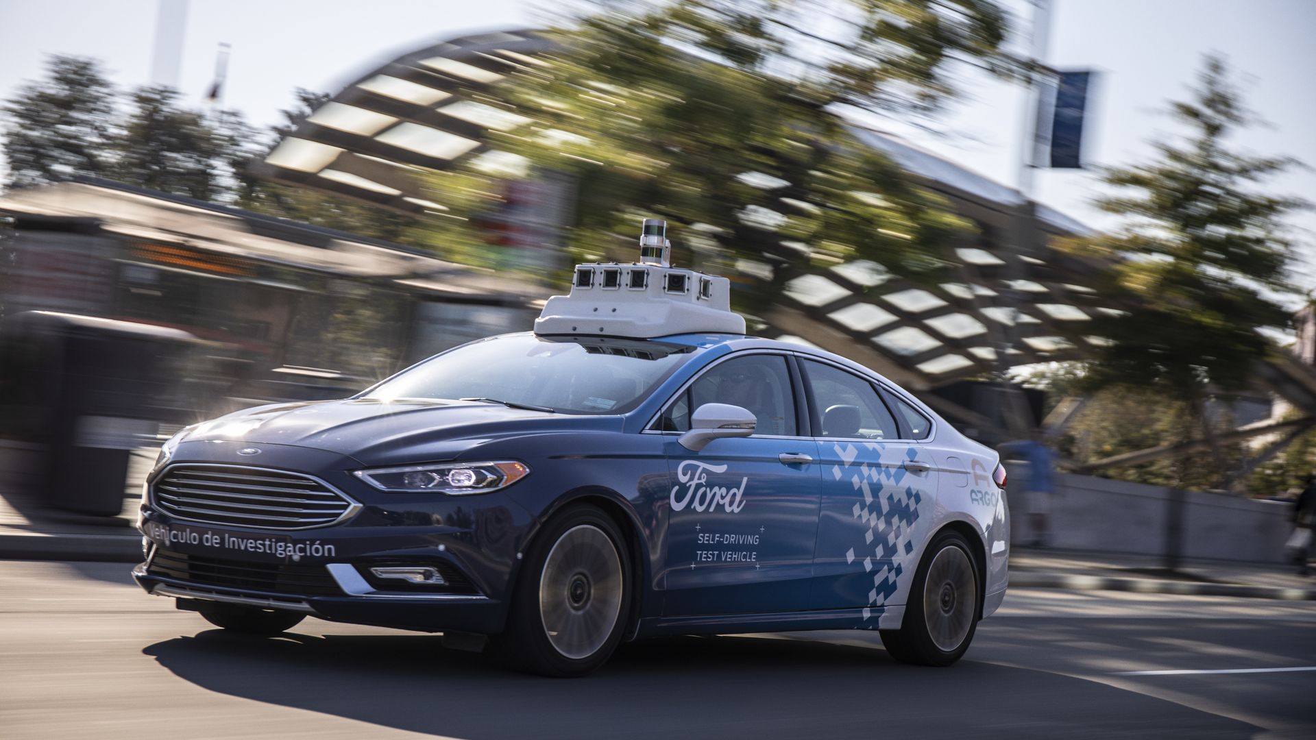 One of Ford's self-driving test vehicles on the streets of Washington, D.C.