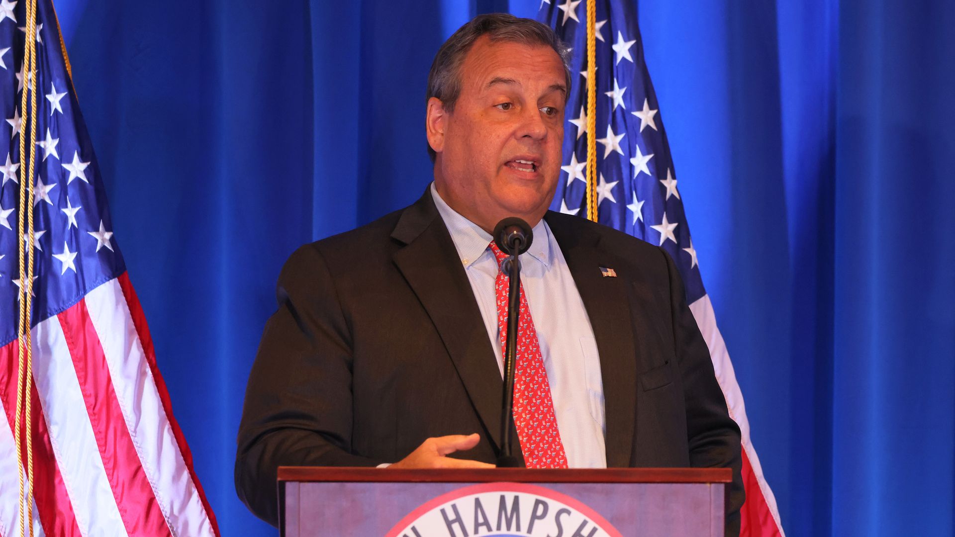 Republican presidential candidate former New Jersey Gov. Chris Christie speaks during the 2023 First in the Nation Leadership Summit on October 13, 2023 in Nashua, New Hampshire