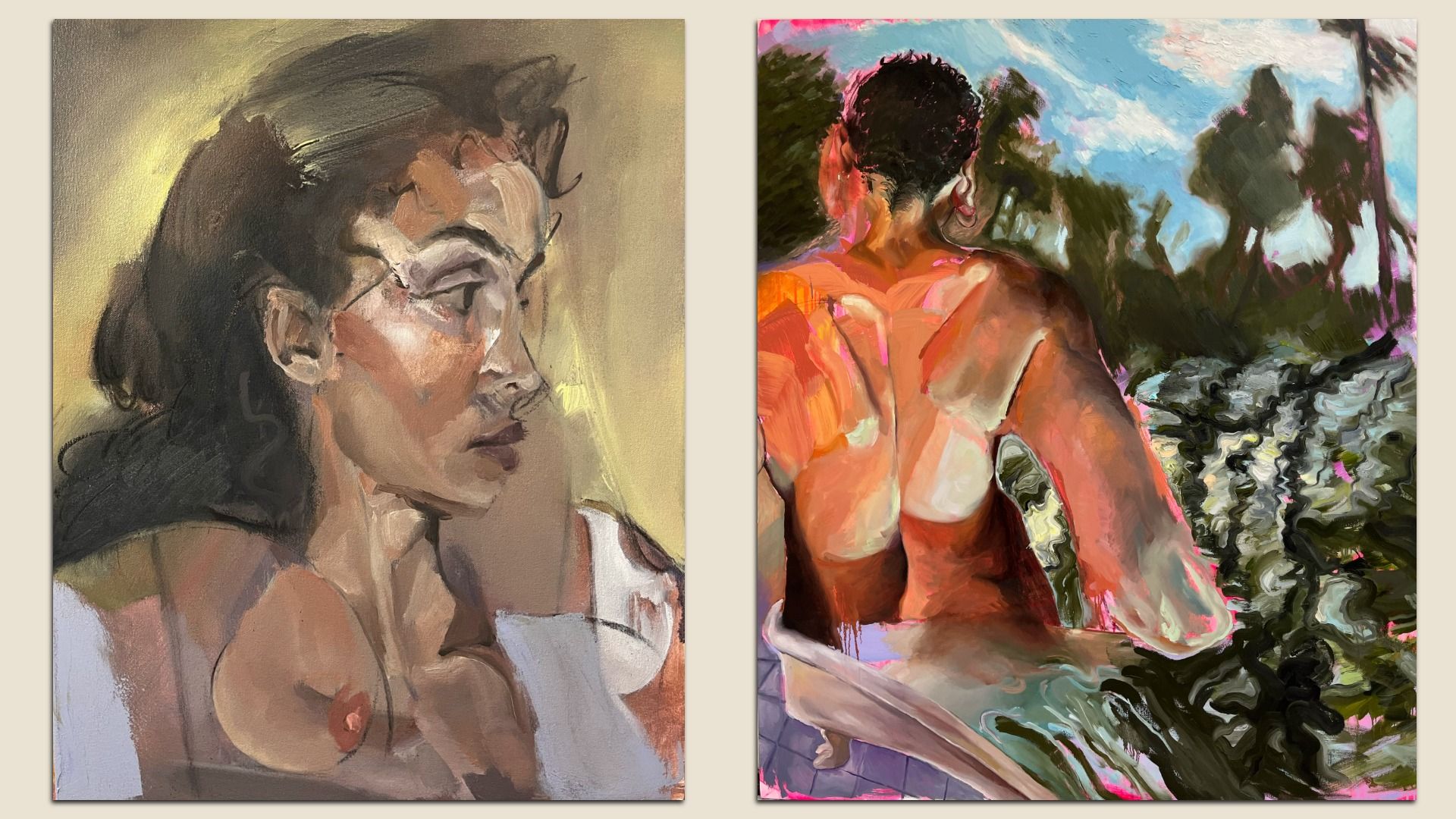 Portrait images that are distorted. Figure drawings. 