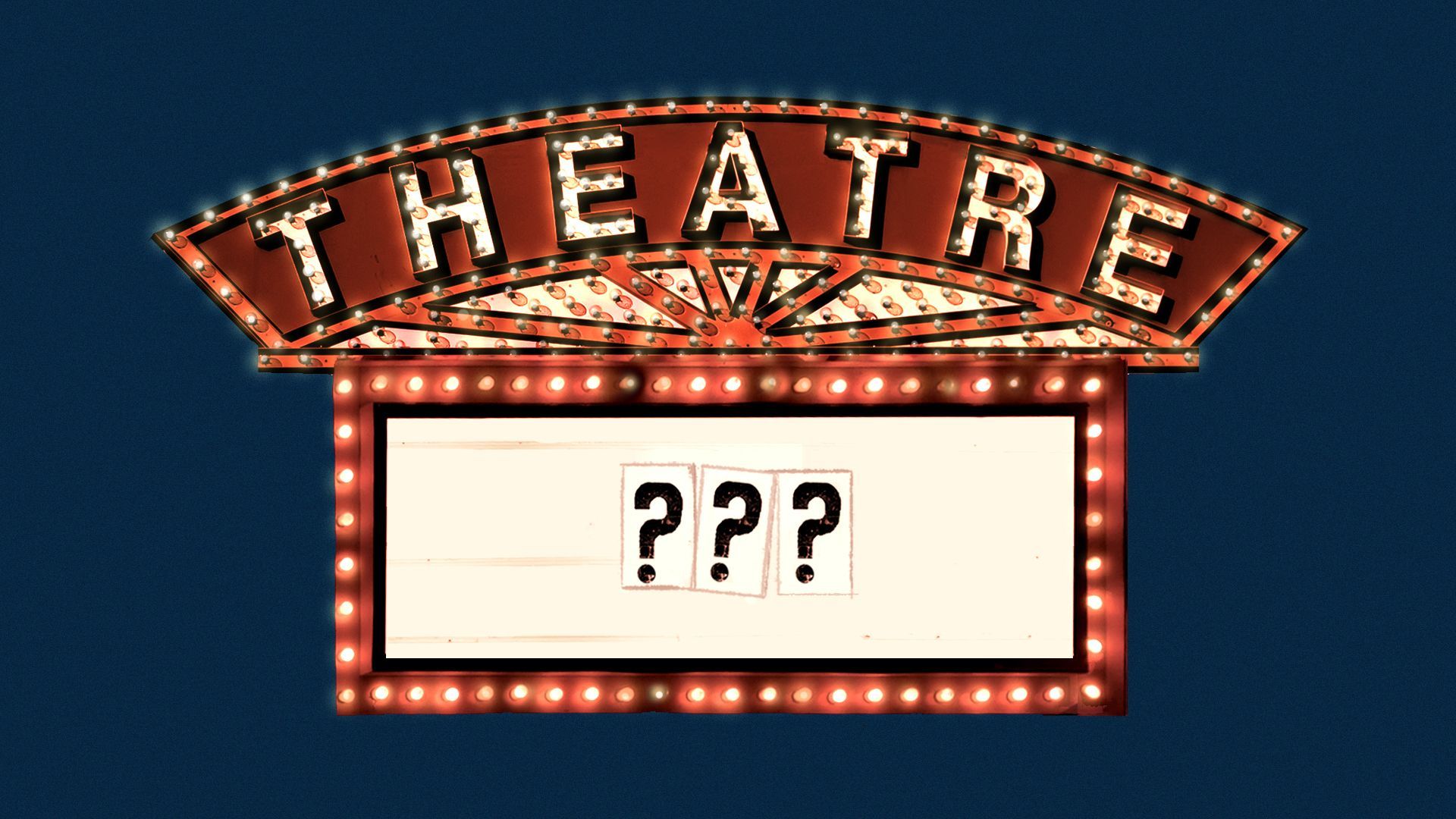 Illustration of a movie theater marquee with question marks on it