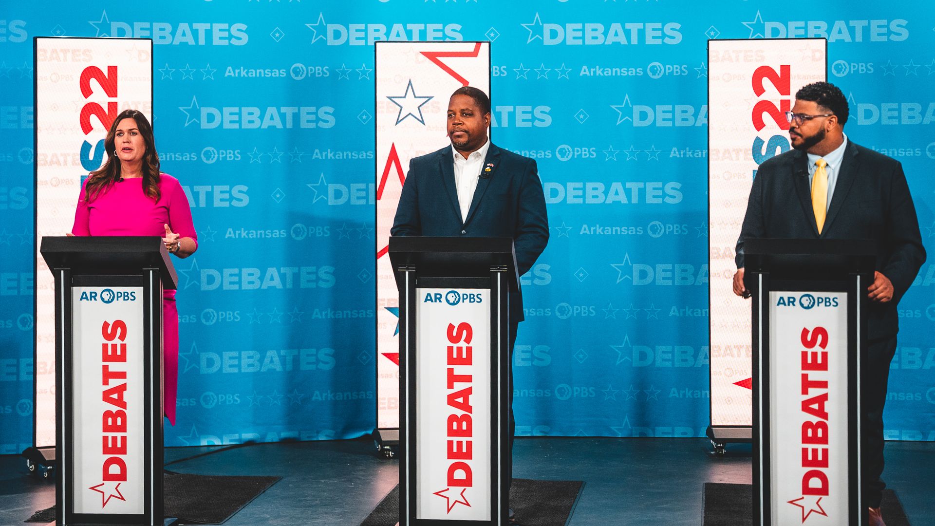 Gubernatorial candidates Sarah Huckabee Sanders, Chris Jones and Ricky Dale Harrington Jr.