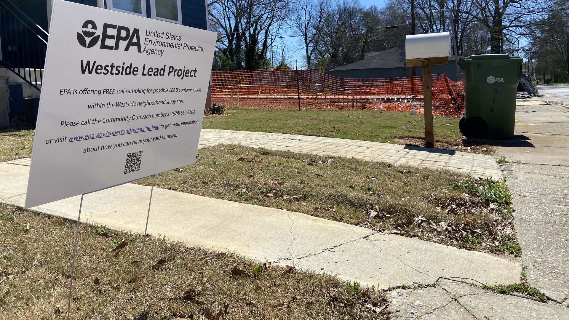 A sign in a front yard in Atlanta’s English Avenue neighborhood promoting soil sampling for the presence of lead
