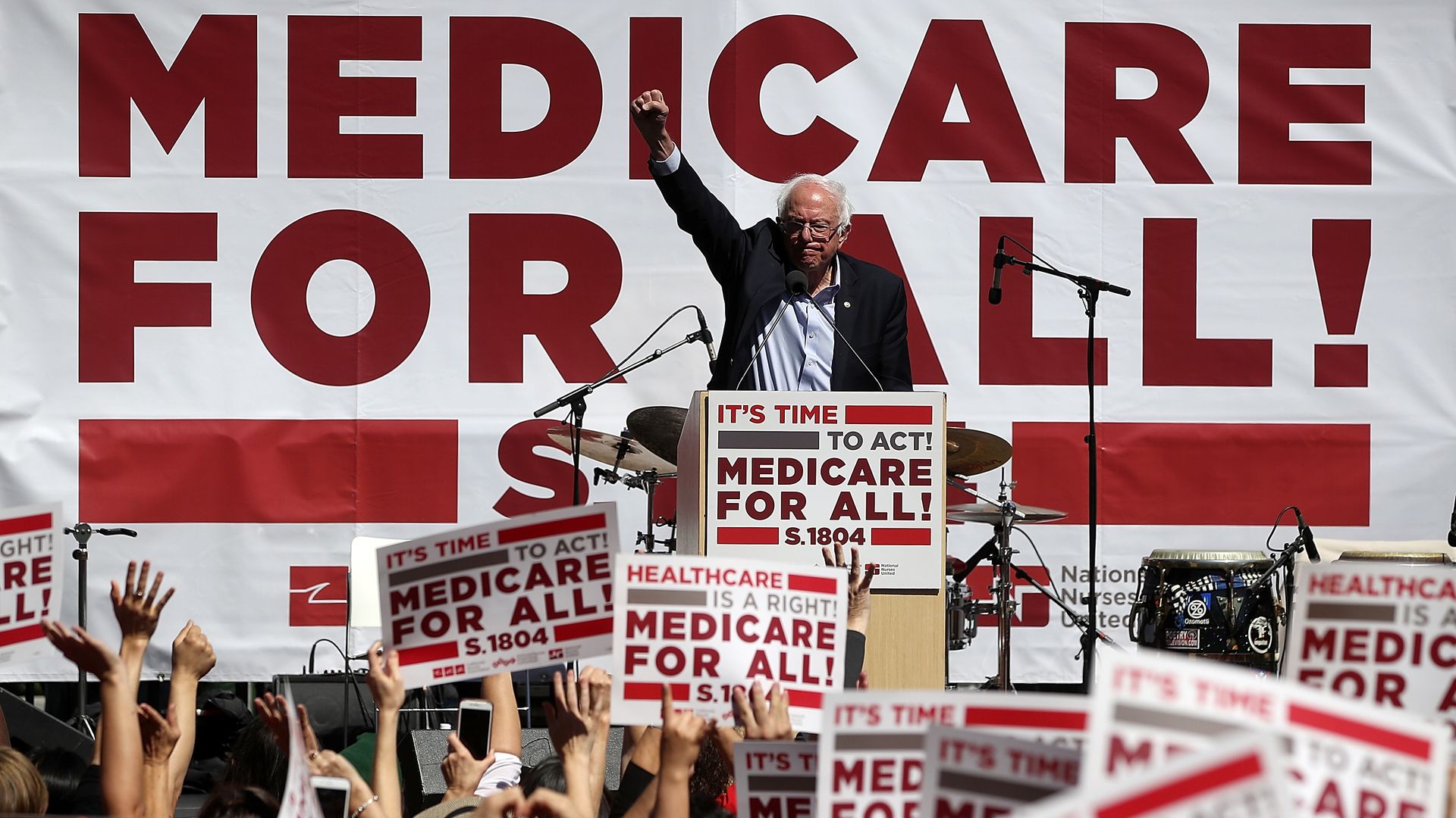 speaks during a health care rally at the 2017 Convention of the California Nurses Association/National Nurses Organizing Committee