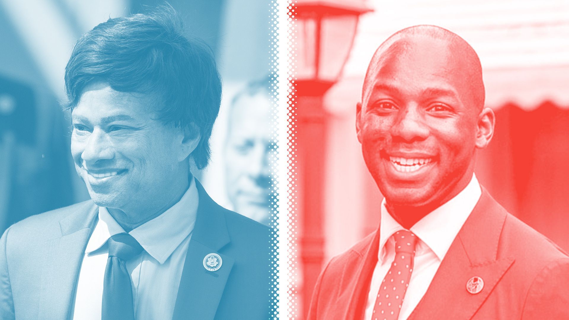 Photo illustration of Shri Thanedar and Martell Bivings.