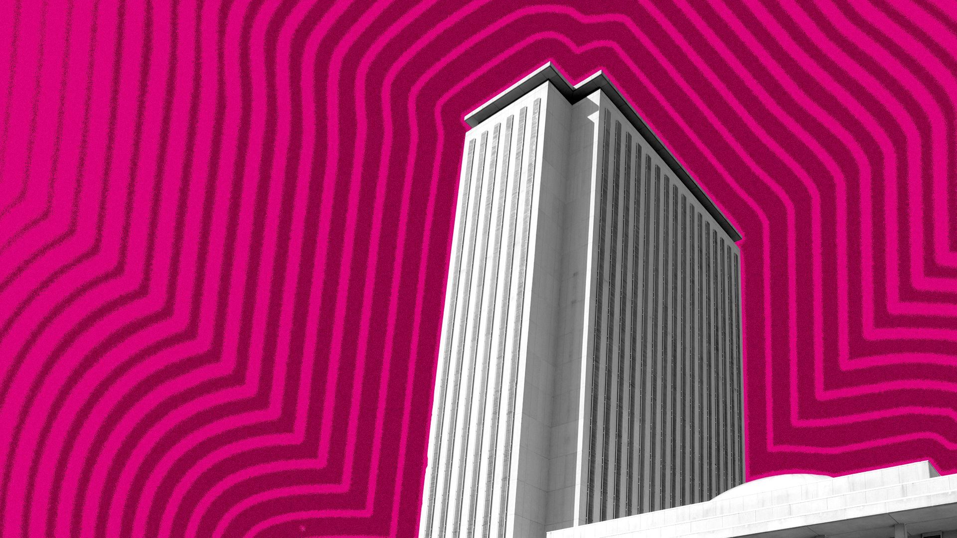 Illustration of the Florida State Capitol building with lines radiating from it. 