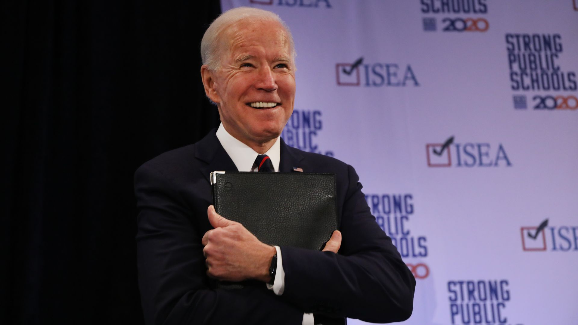 Joe Biden is seen during a candidate forum with school teachers in Iowa in January 2020.
